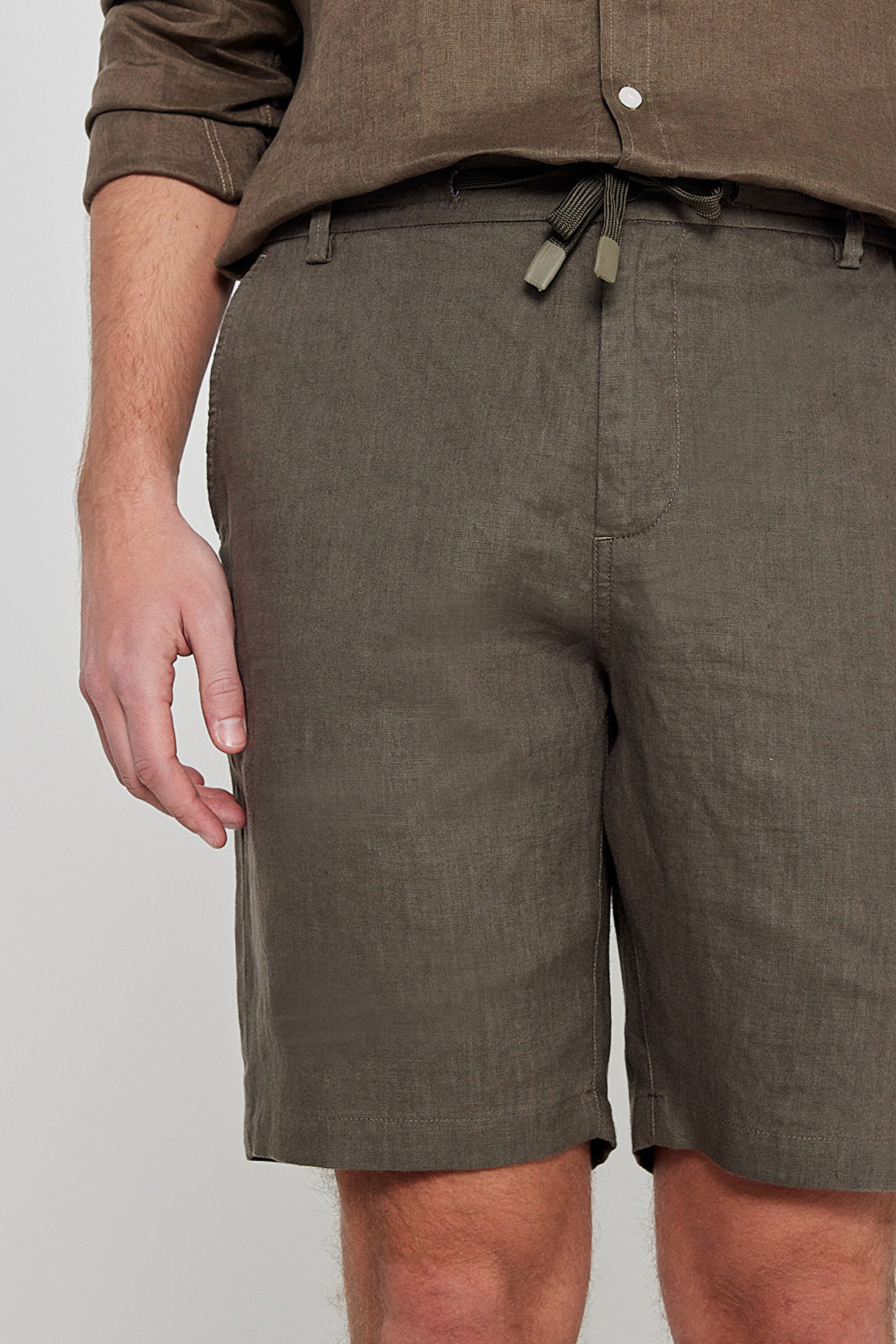 %100 Keten Regular Fit Normal Kesim Cepli Şort - Green-L2610147300 (görsel 5)