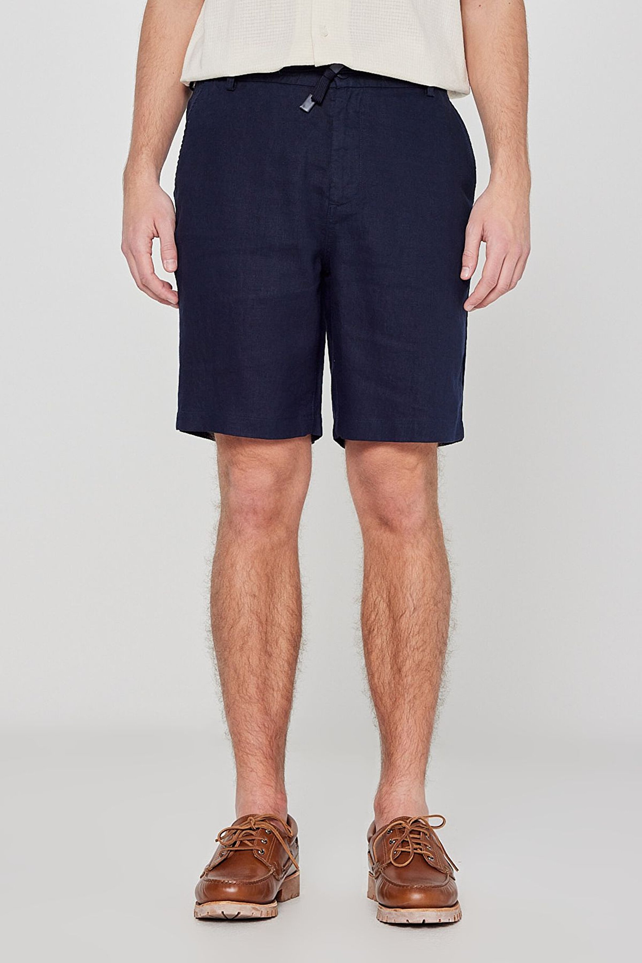 %100 Keten Regular Fit Normal Kesim Cepli Şort - Blue-L2610147400 (görsel 3)