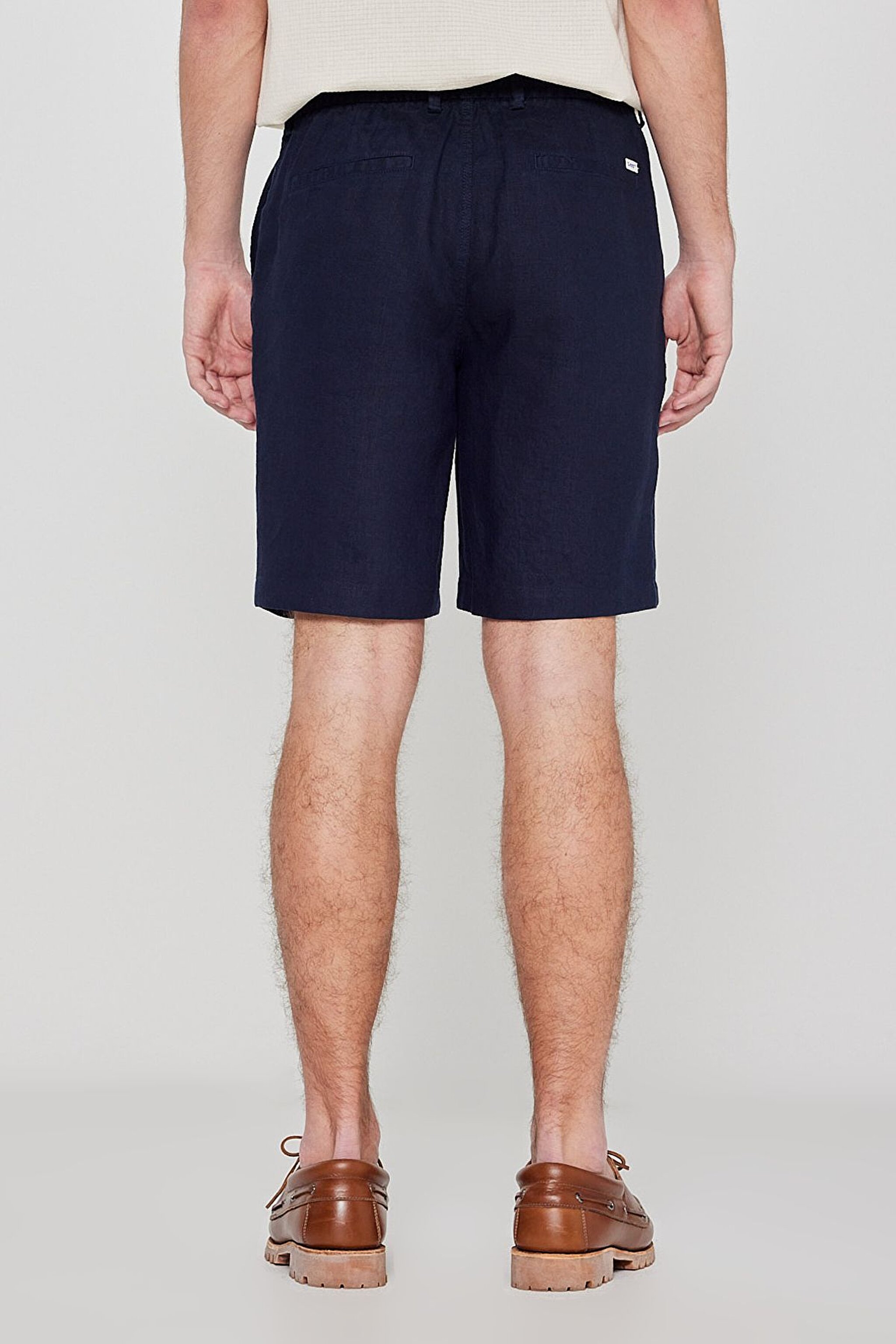 %100 Keten Regular Fit Normal Kesim Cepli Şort - Blue-L2610147400 (görsel 4)