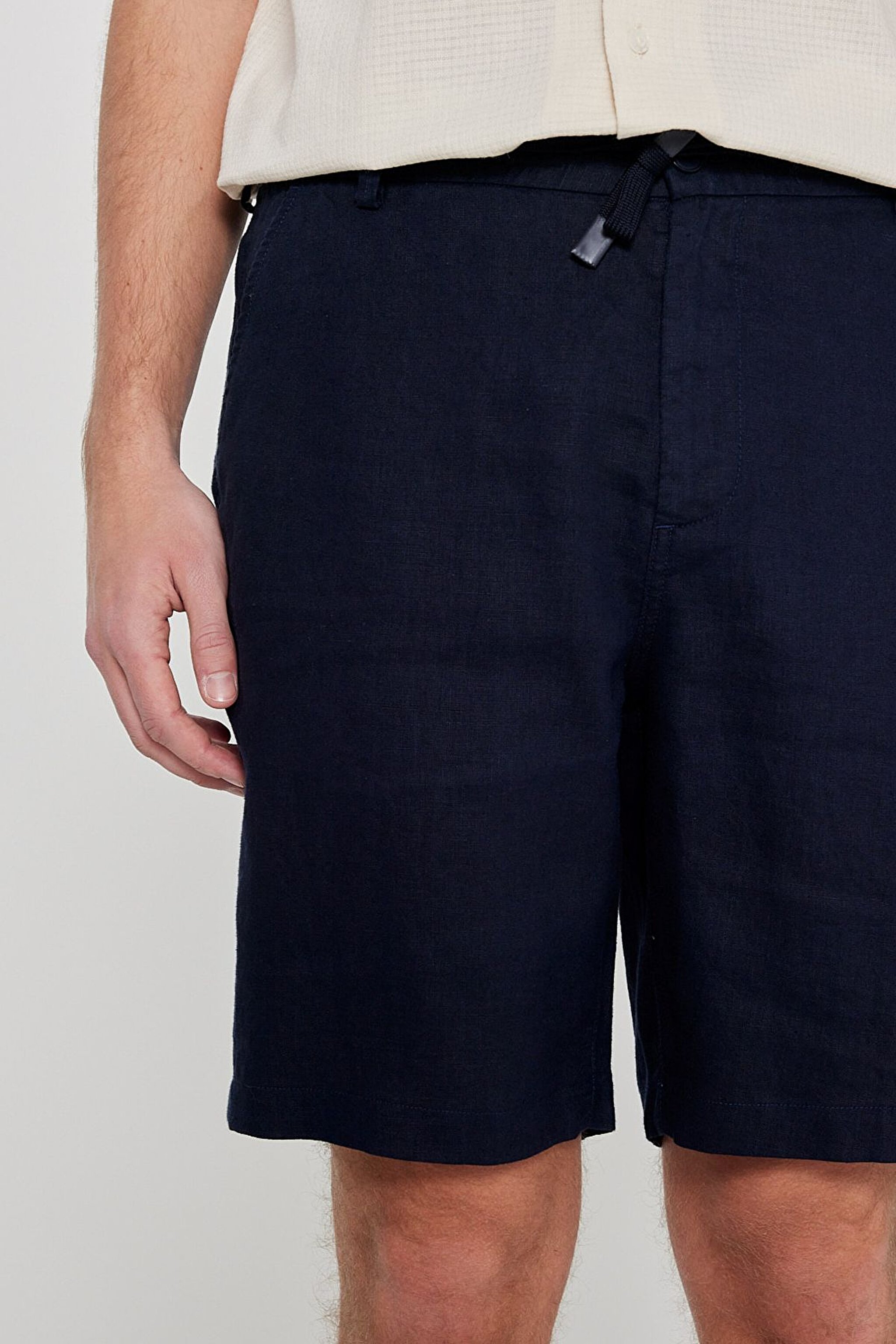 %100 Keten Regular Fit Normal Kesim Cepli Şort - Blue-L2610147400 (görsel 5)