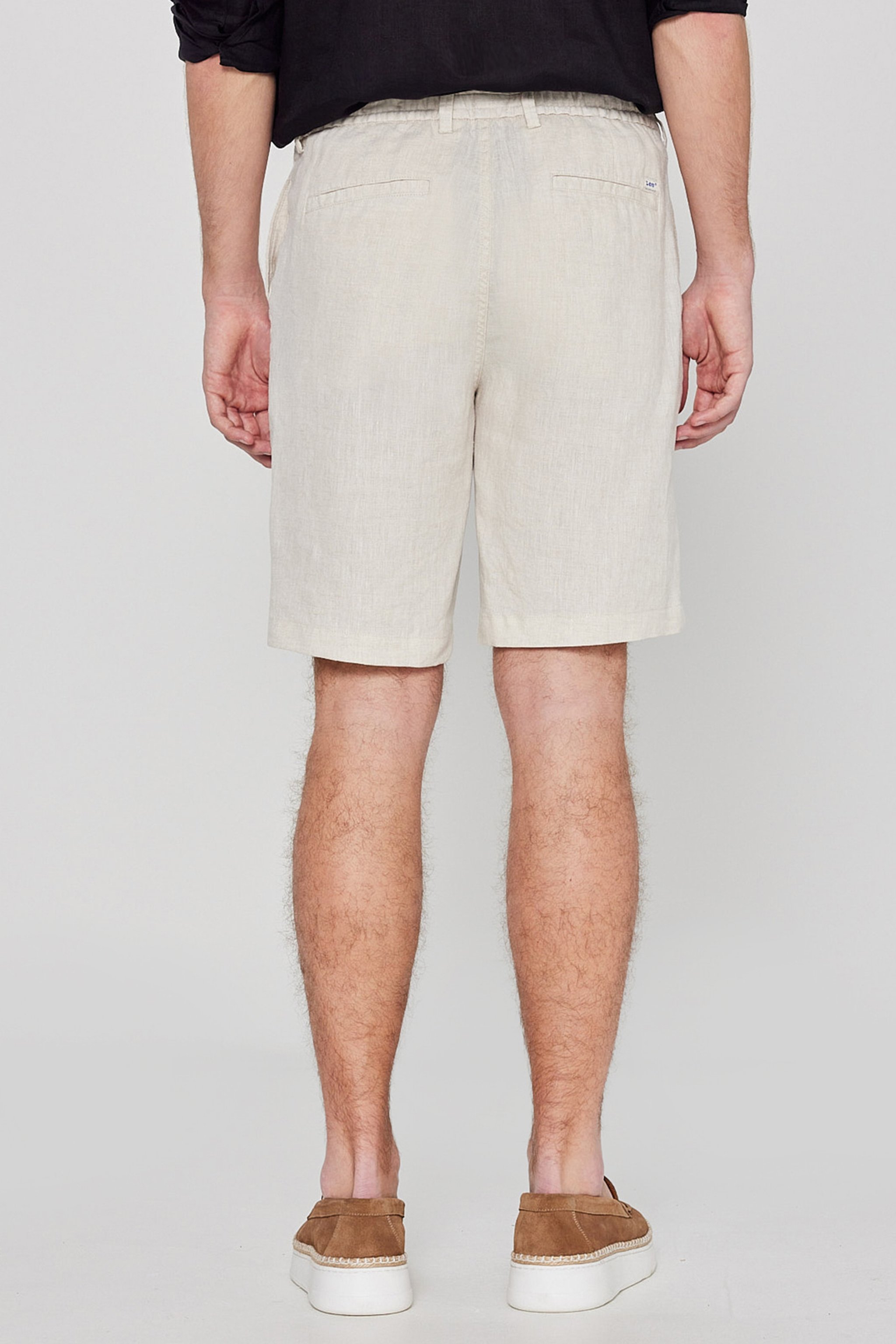 %100 Keten Regular Fit Normal Kesim Cepli Şort - Beige-L2610147614 (görsel 4)