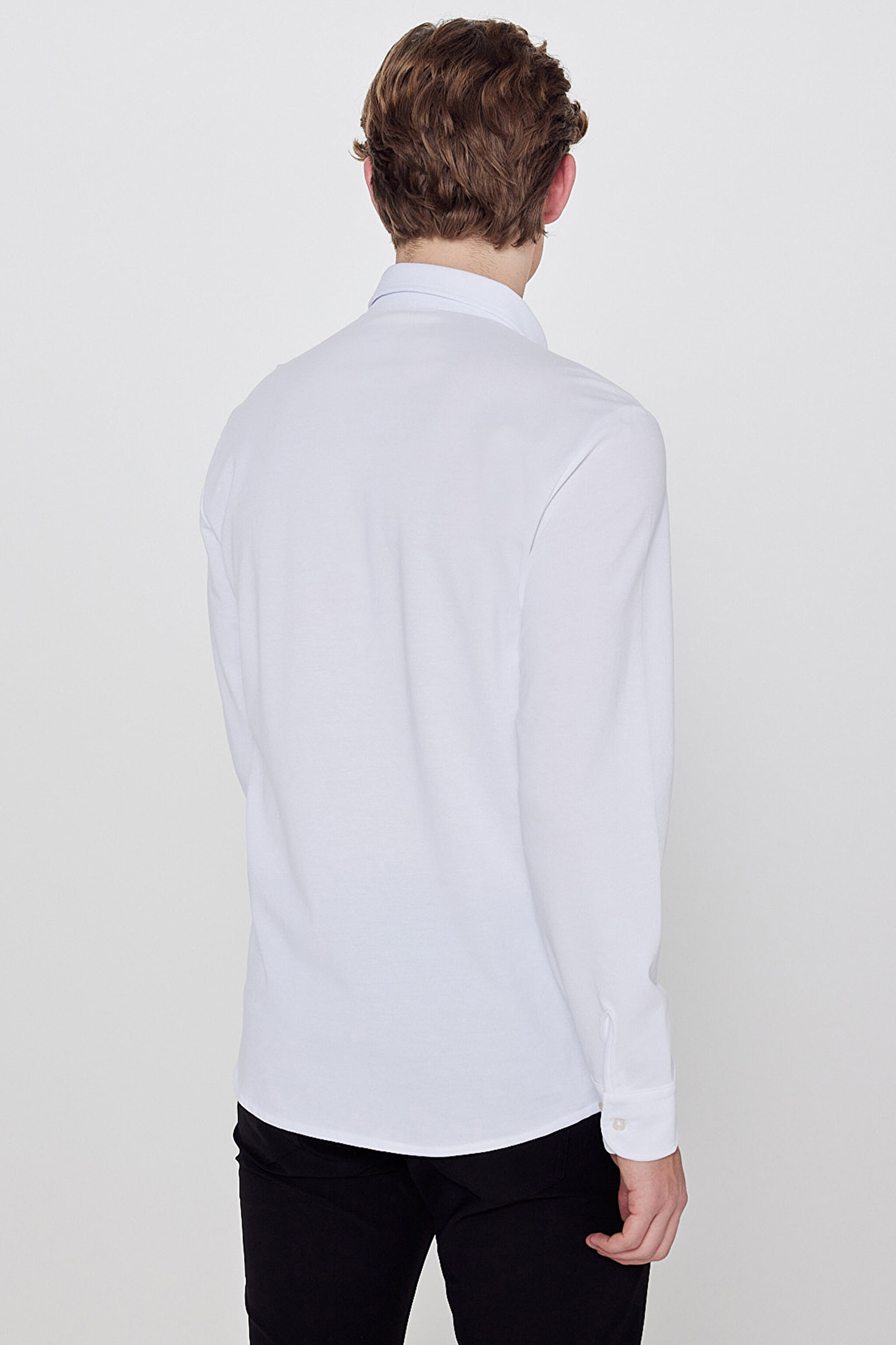 Pamuklu Slim Fit Dar Kesim Klasik Yaka Örme Gömlek - White-L2610157100 (görsel 5)