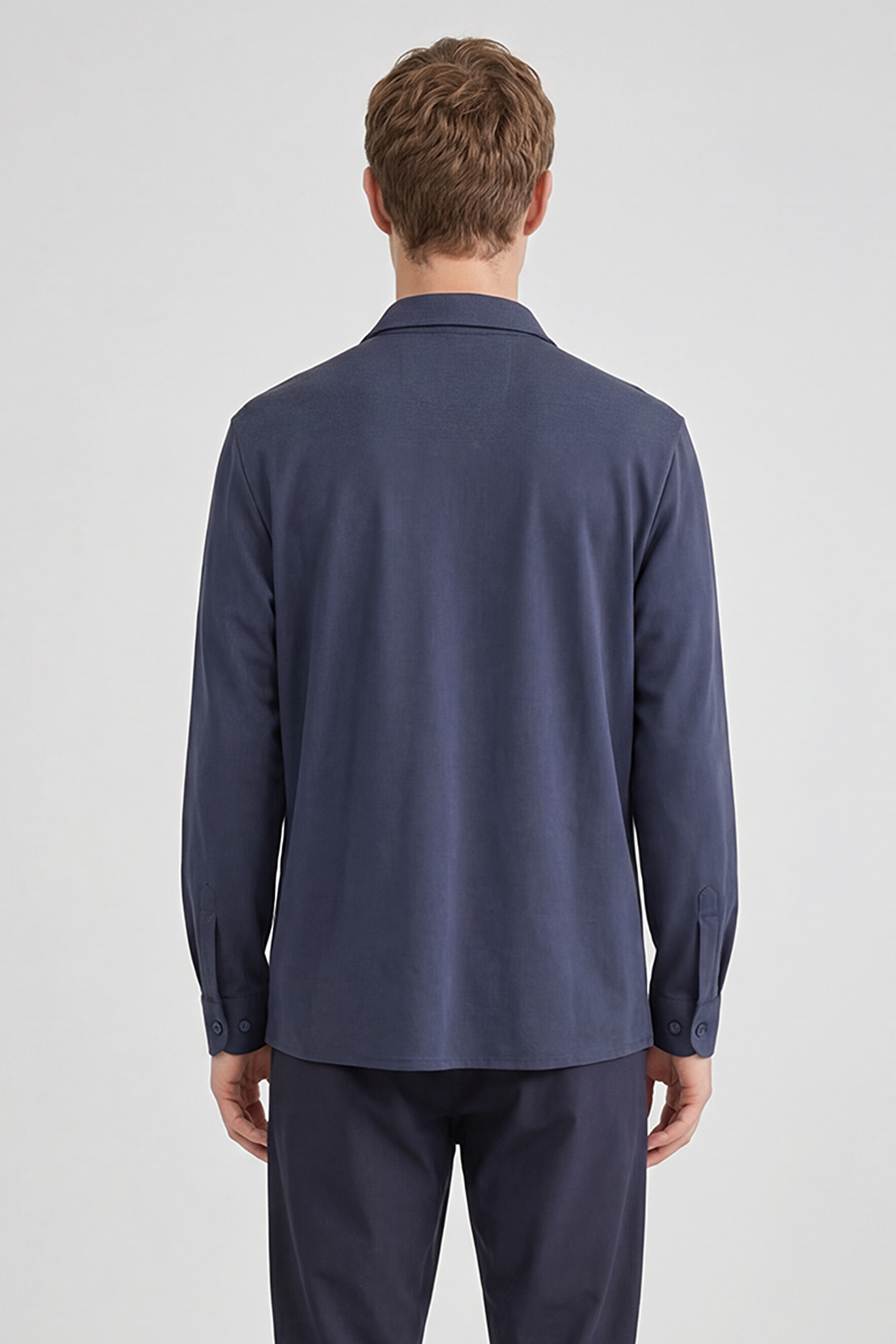 Pamuklu Slim Fit Dar Kesim Örme Gömlek - Navy-L2610157410 (görsel 5)