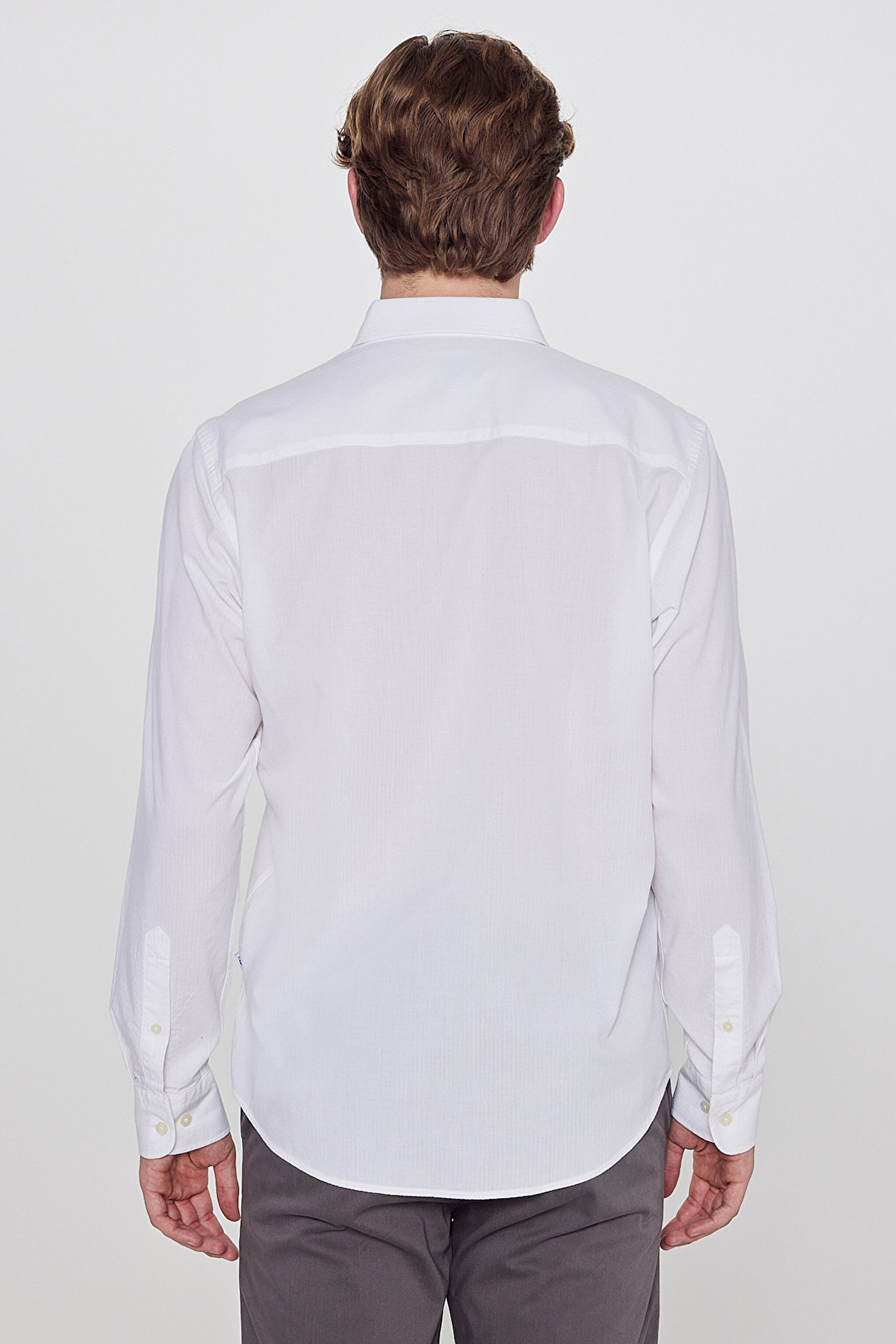 Pamuklu Yumuşak Dokulu Regular Fit Normal Kesim Çizgili Gömlek - White-L2610158100 (görsel 5)