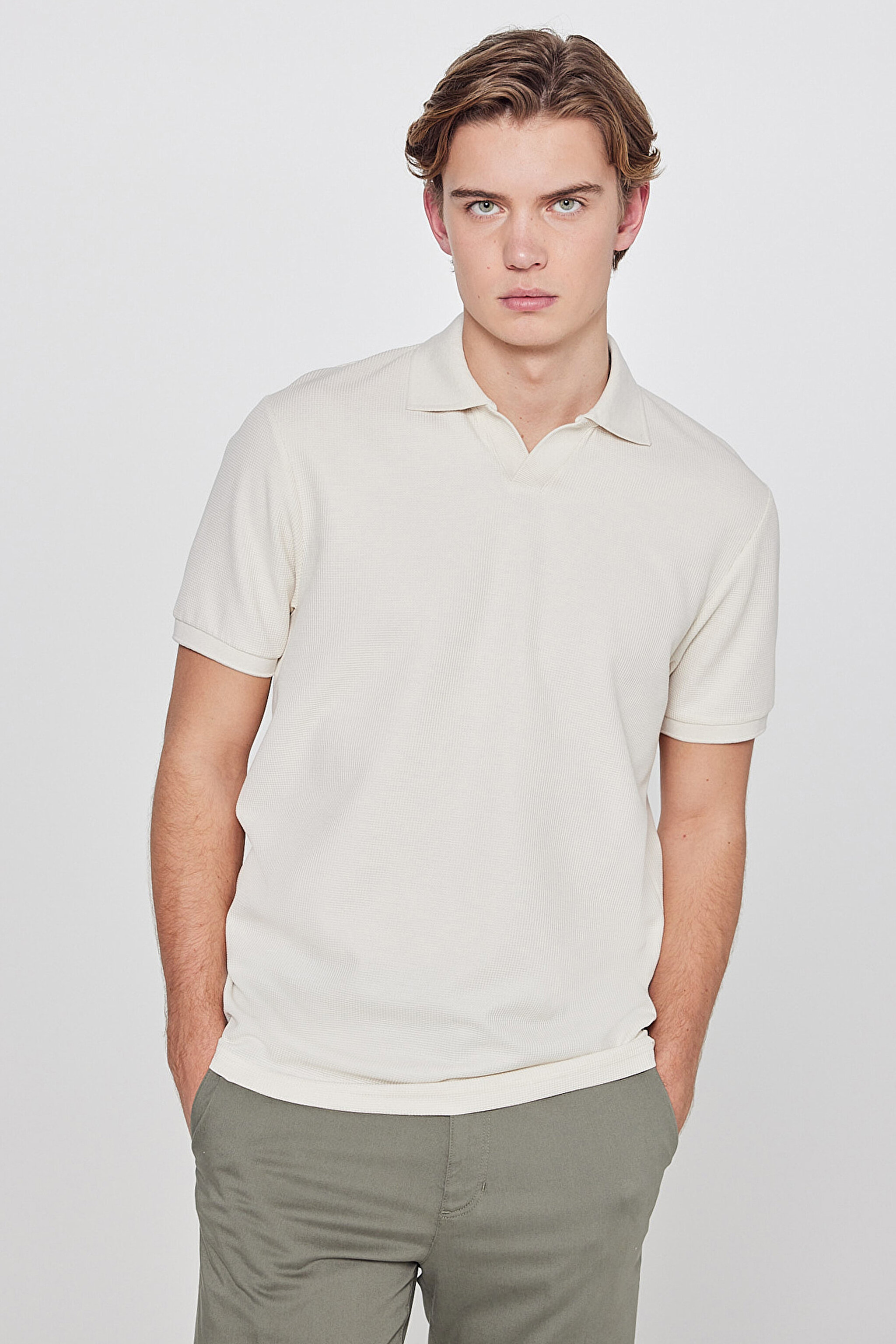 Regular Fit Normal Kesim Polo Yaka Tişört - Beige-L2610159614