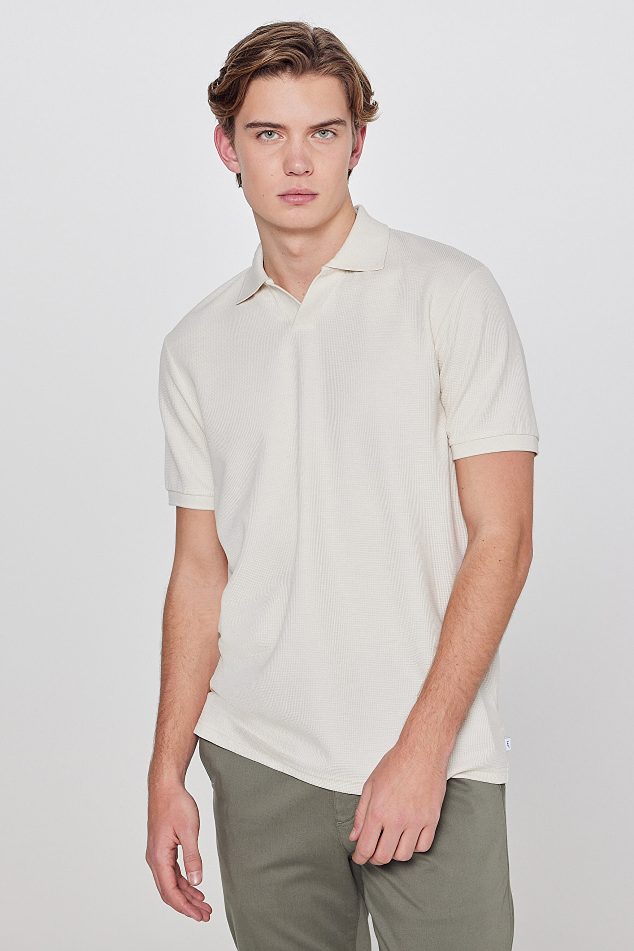 Regular Fit Normal Kesim Polo Yaka Tişört - Beige-L2610159614 (görsel 2)