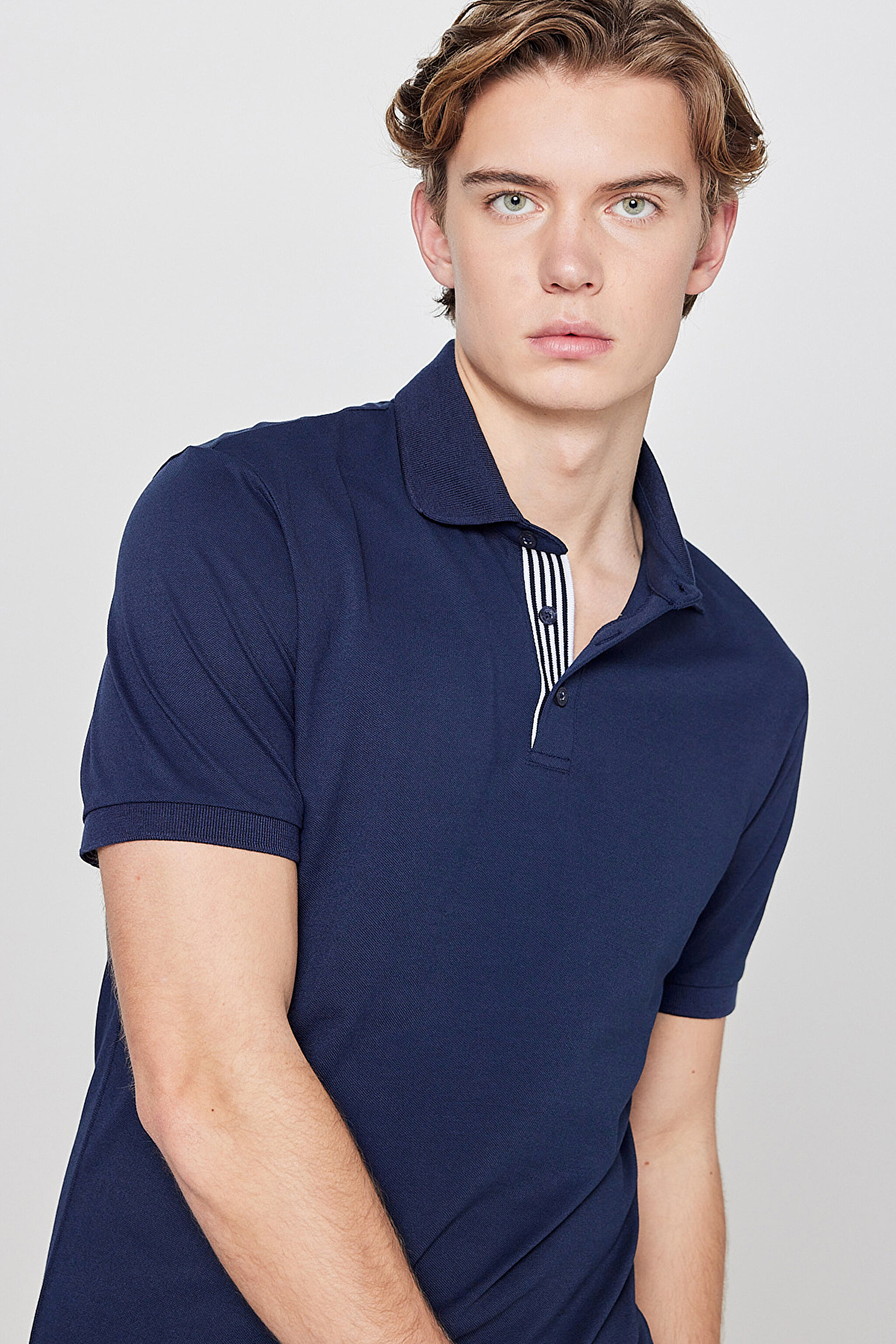 Pamuklu Regular Fit Normal Kesim Polo Yaka Tişört - Navy-L2610160410 (görsel 4)