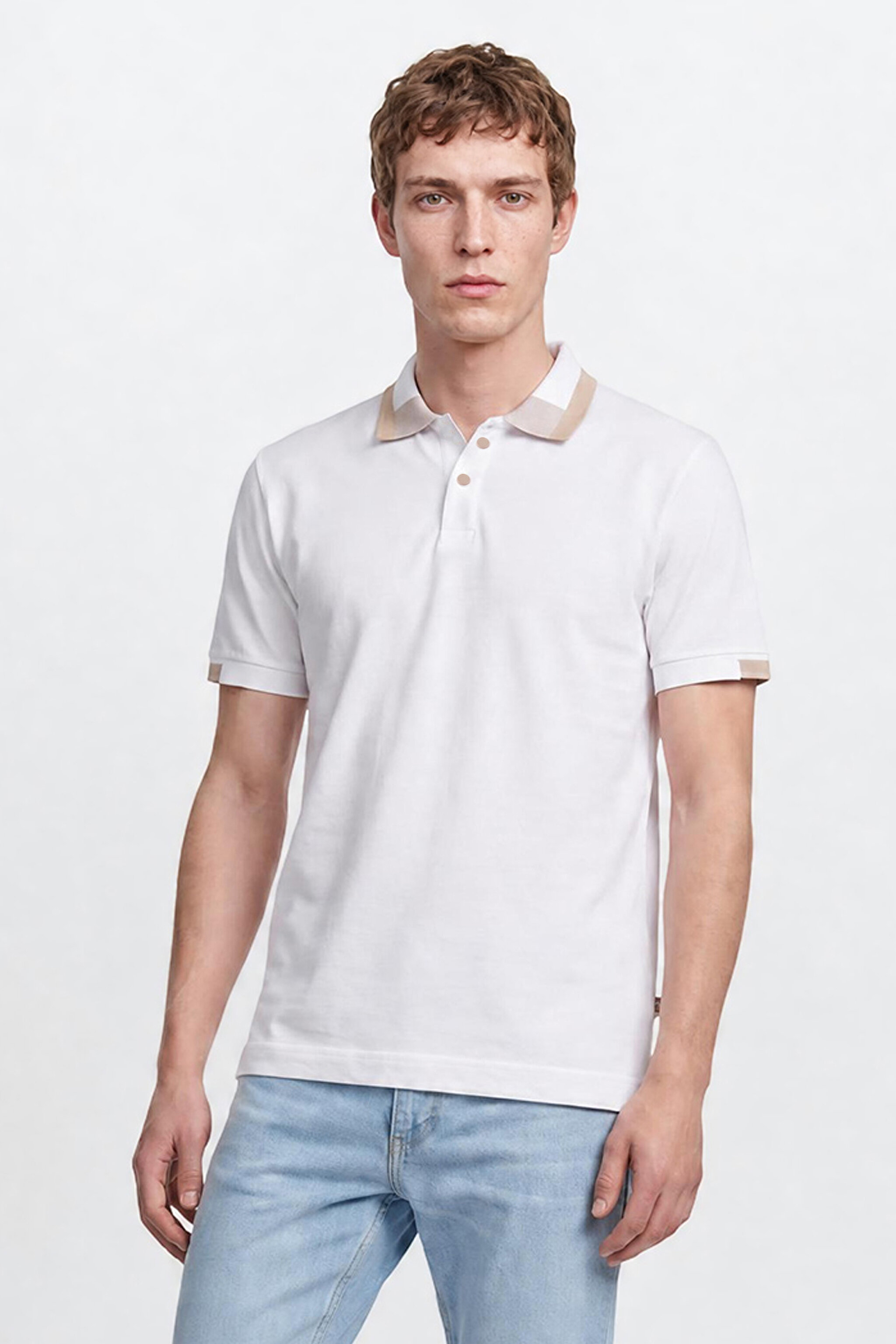 %100 Pamuk Regular Fit Normal Kesim Polo Yaka Tişört - White-L2610161100
