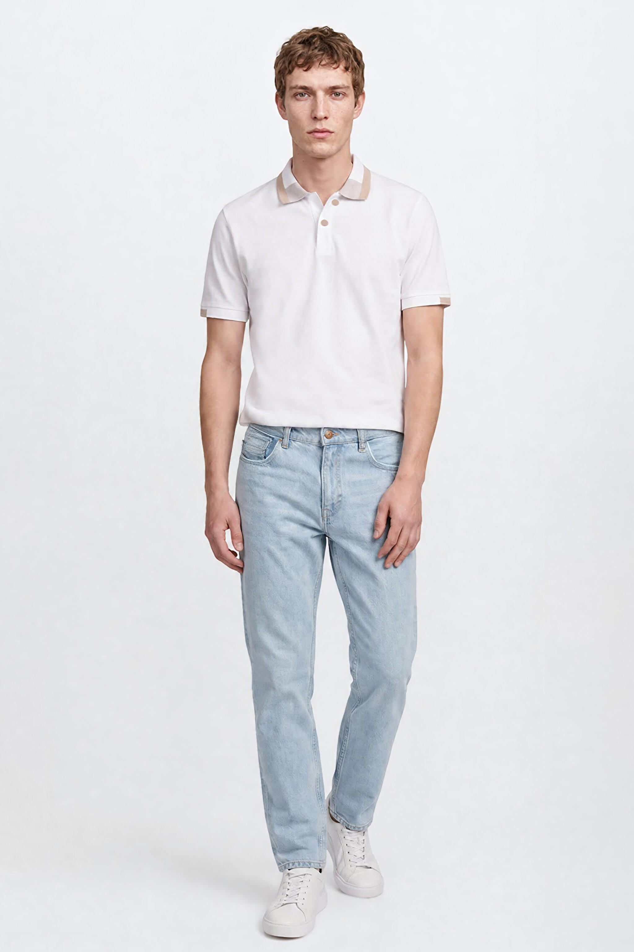 %100 Pamuk Regular Fit Normal Kesim Polo Yaka Tişört - White-L2610161100 (görsel 2)