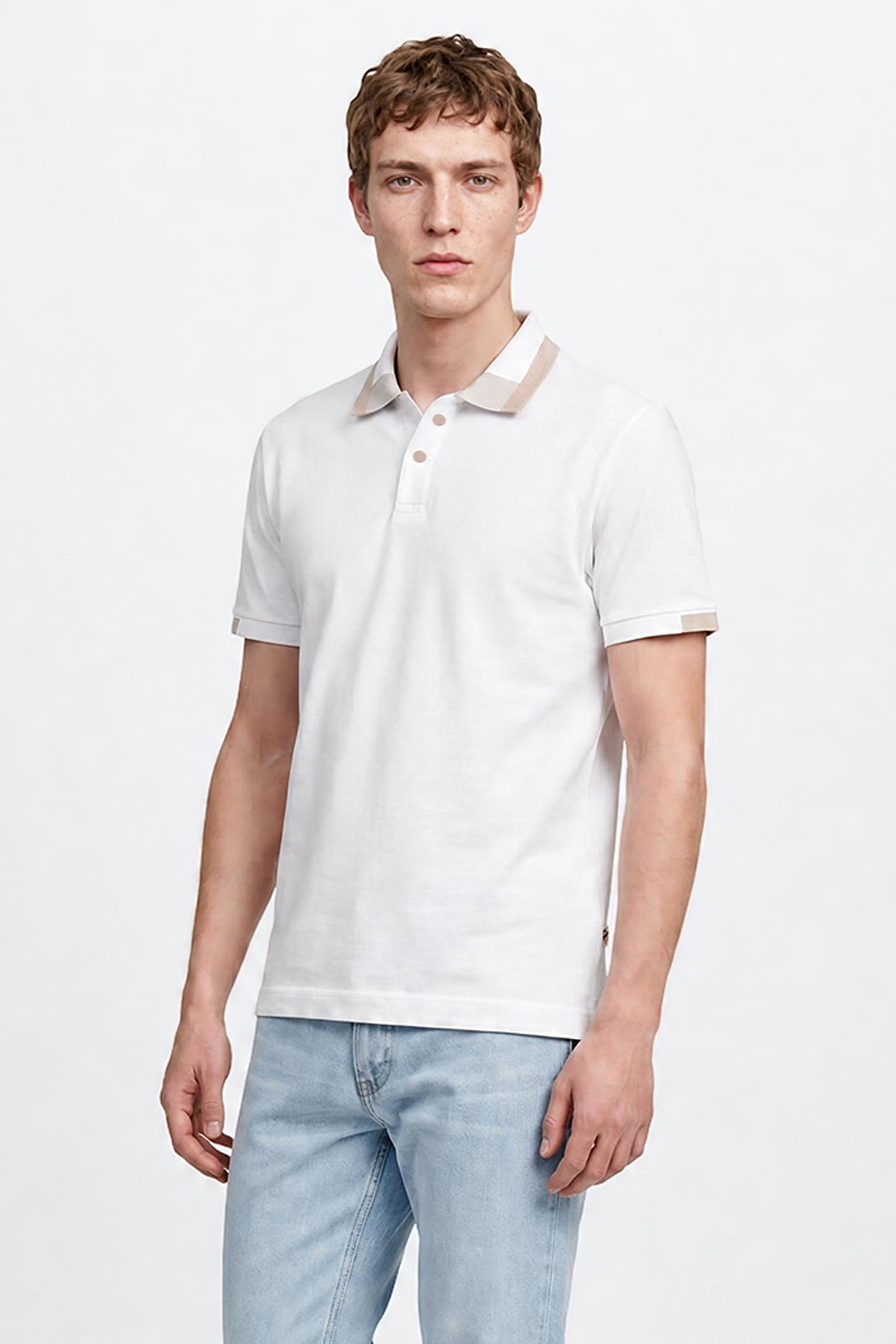 %100 Pamuk Regular Fit Normal Kesim Polo Yaka Tişört - White-L2610161100 (görsel 4)