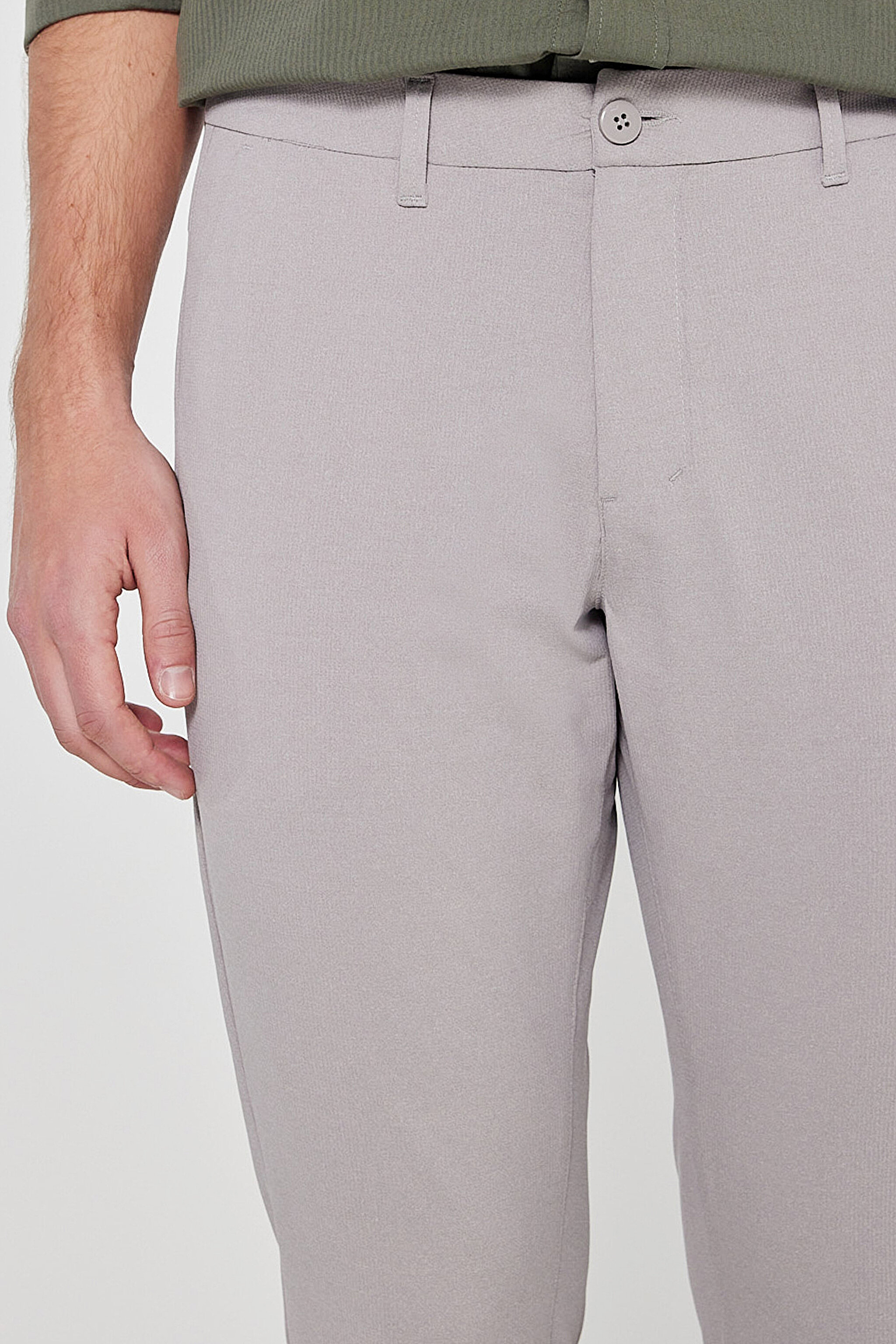 Slim Fit Dar Kesim Normal Bel Cepli Esnek Chino Pantolon - Beige-L2610164614 (görsel 5)
