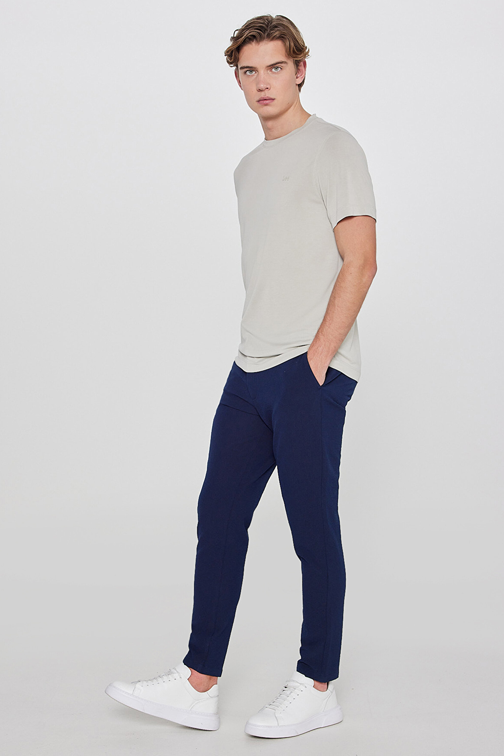 Slim Fit Dar Kesim Normal Bel Cepli Esnek Jogger Pantolon - Navy-L2610165410