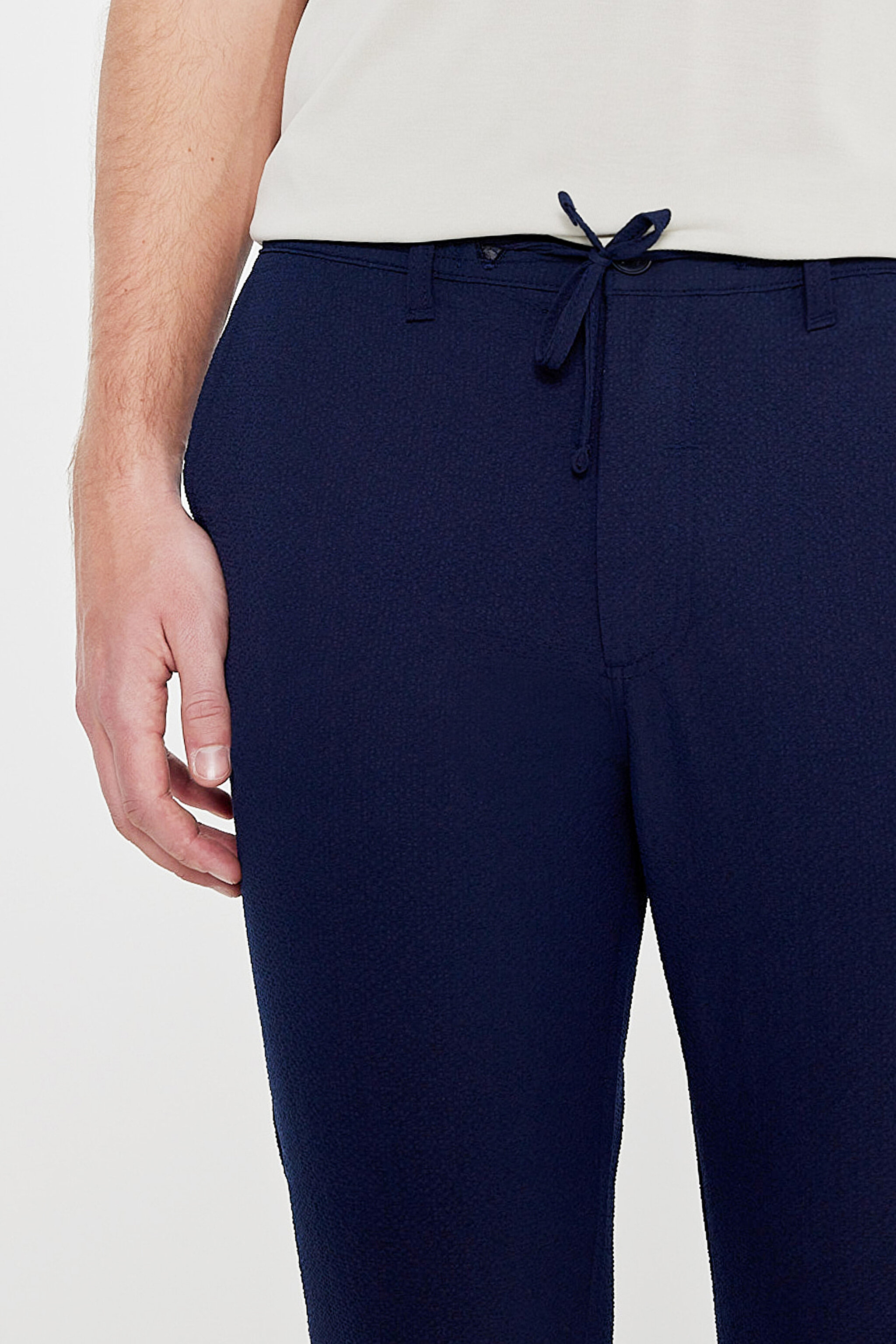 Slim Fit Dar Kesim Normal Bel Cepli Esnek Jogger Pantolon - Navy-L2610165410 (görsel 5)