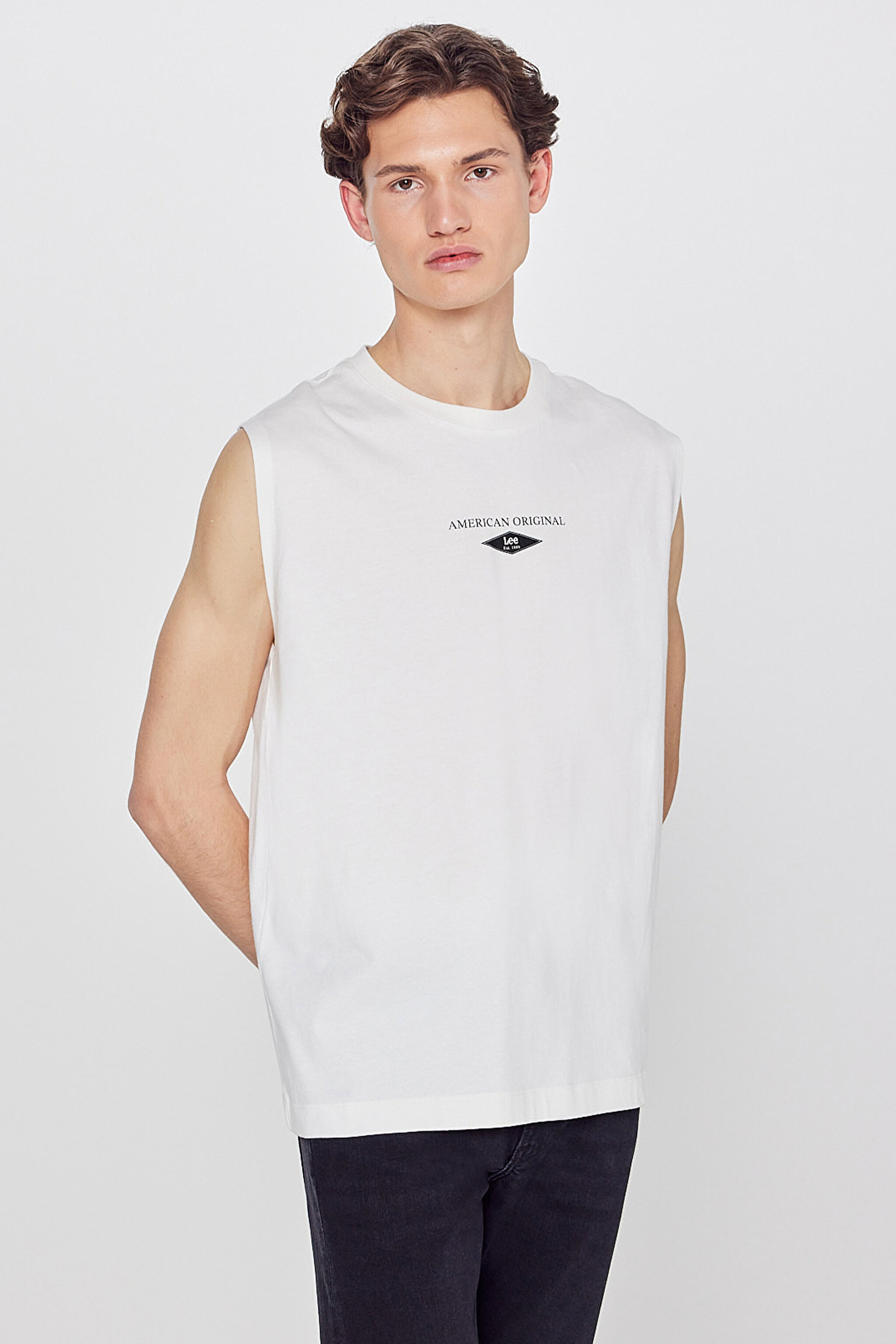 %100 Pamuk Regular Fit Normal Kesim Bisiklet Yaka Kolsuz Tişört - White-L2610176100