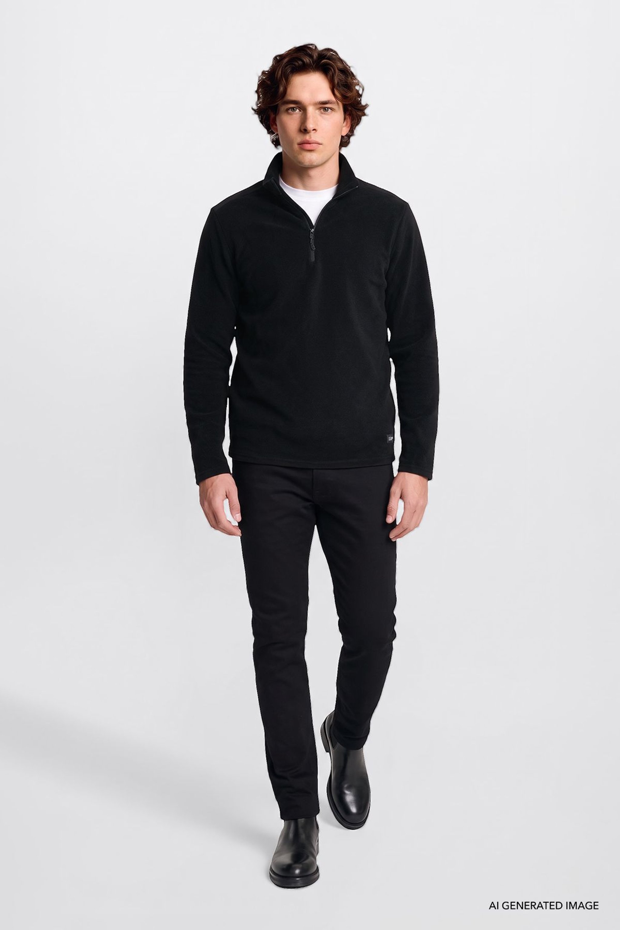 Regular Fit Normal Kesim Yarım Fermuarlı Dik Yaka Gömlek - Black-L2620001001 (görsel 2)