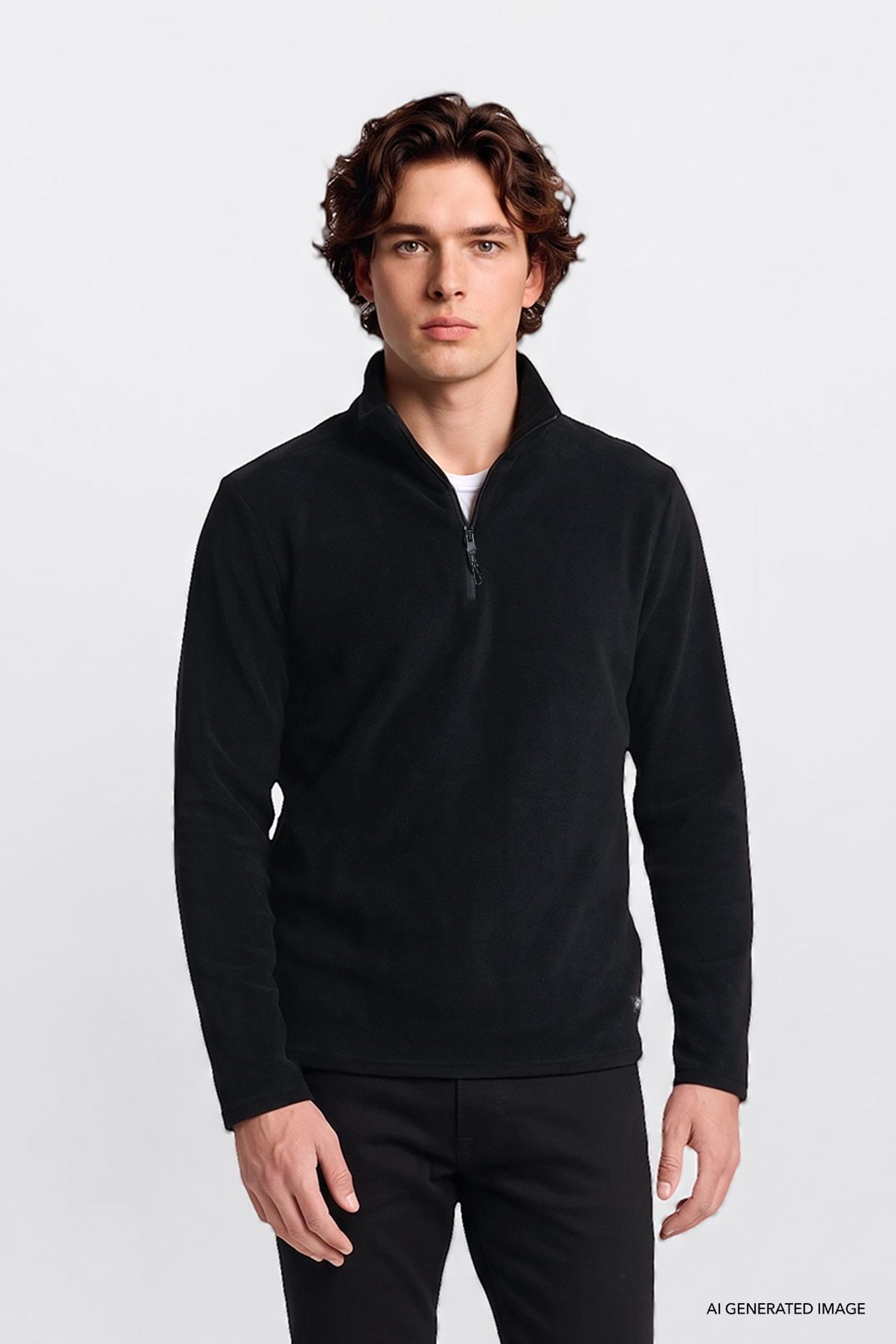 Regular Fit Normal Kesim Yarım Fermuarlı Dik Yaka Gömlek - Black-L2620001001 (görsel 3)