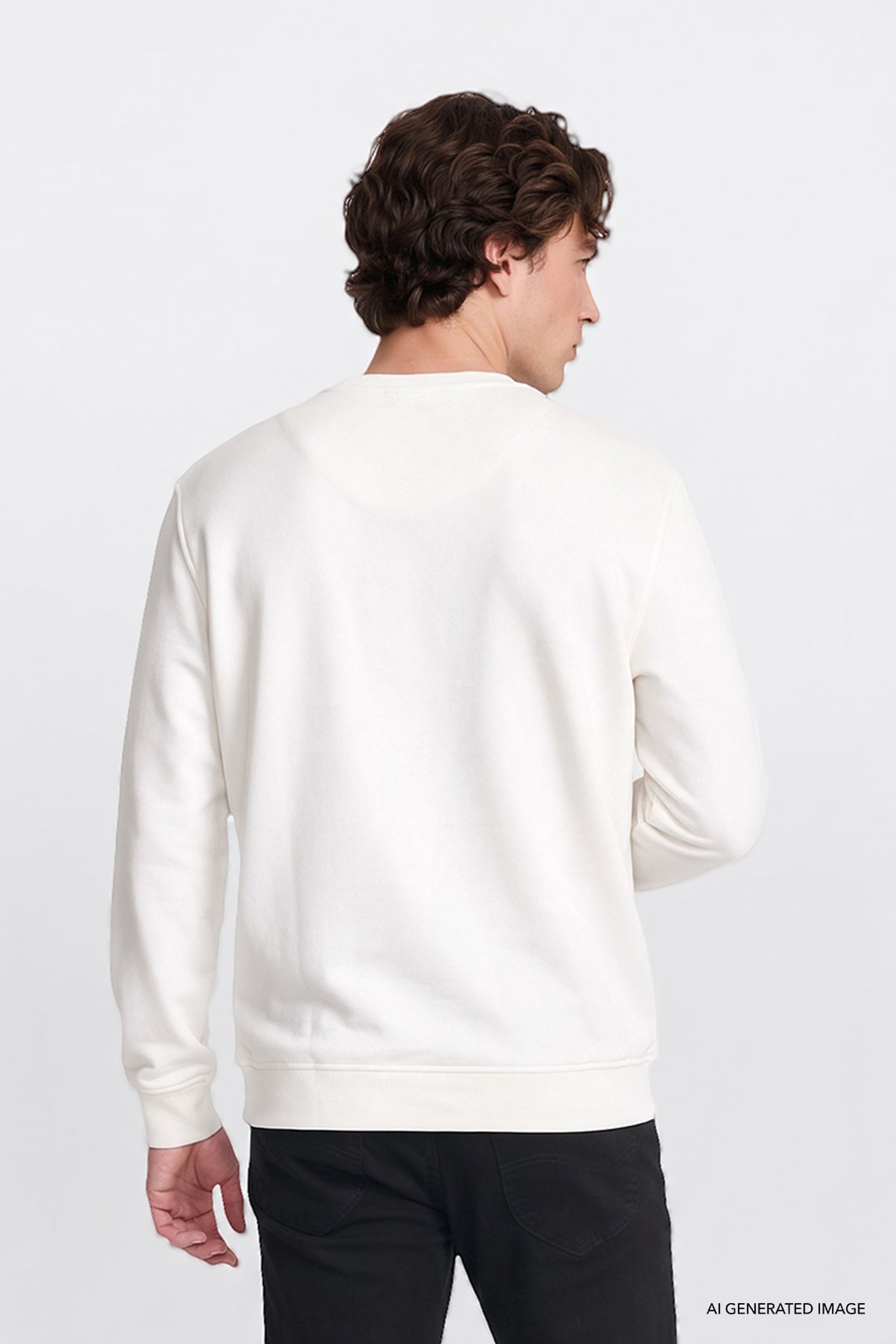 Pamuklu Regular Fit Normal Kesim Bisiklet Yaka Sweatshirt - Off White-L2620075102 (görsel 4)
