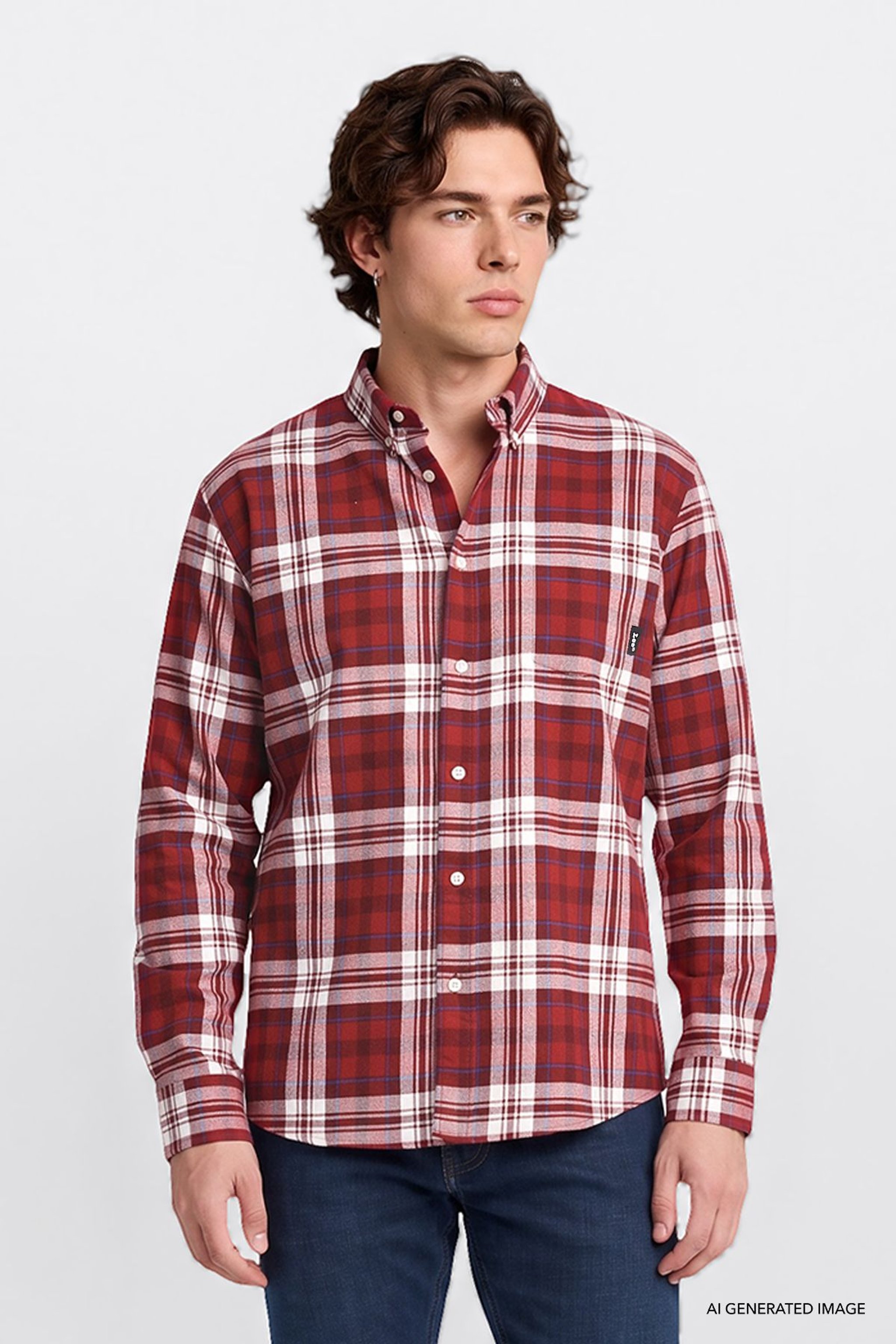 %100 Pamuk Regular Fit Normal Kesim Klasik Yaka Ekose Desenli Gömlek - Red-L2620153600 (görsel 3)