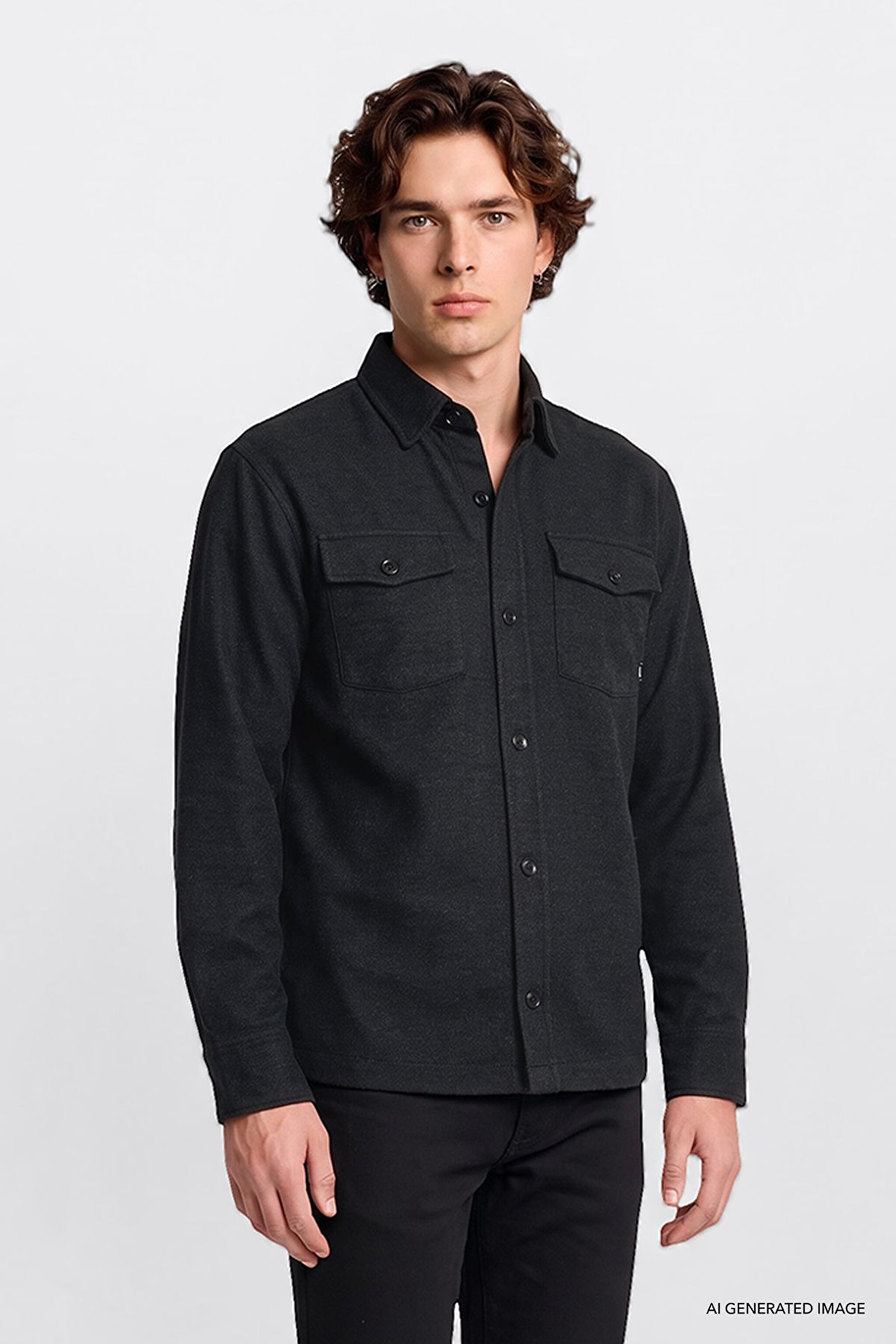 Pamuklu Regular Fit Normal Kesim Klasik Yaka Gömlek Ceket - Anthracita-L2620157003