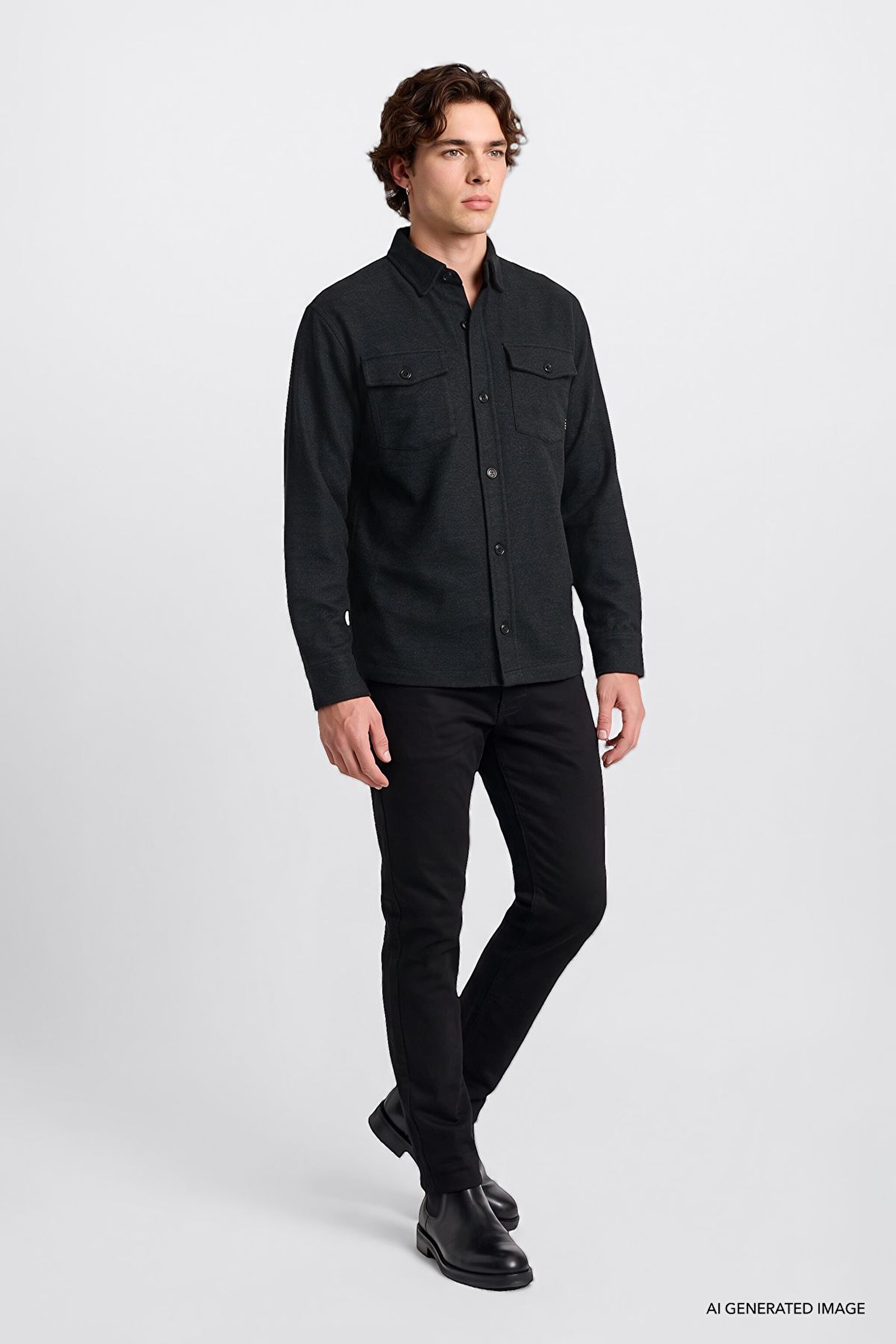 Pamuklu Regular Fit Normal Kesim Klasik Yaka Gömlek Ceket - Anthracita-L2620157003 (görsel 2)