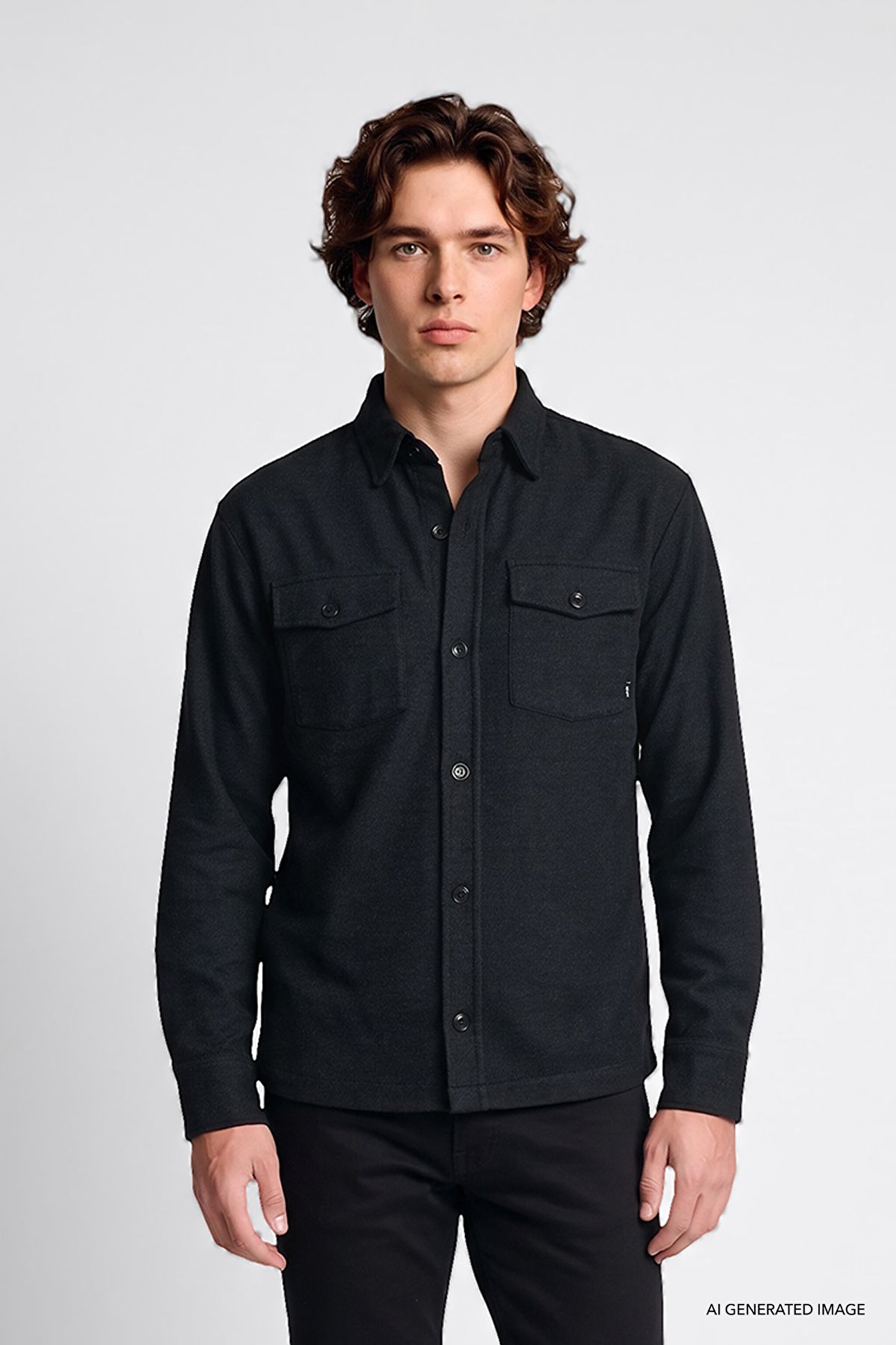 Pamuklu Regular Fit Normal Kesim Klasik Yaka Gömlek Ceket - Anthracita-L2620157003 (görsel 3)