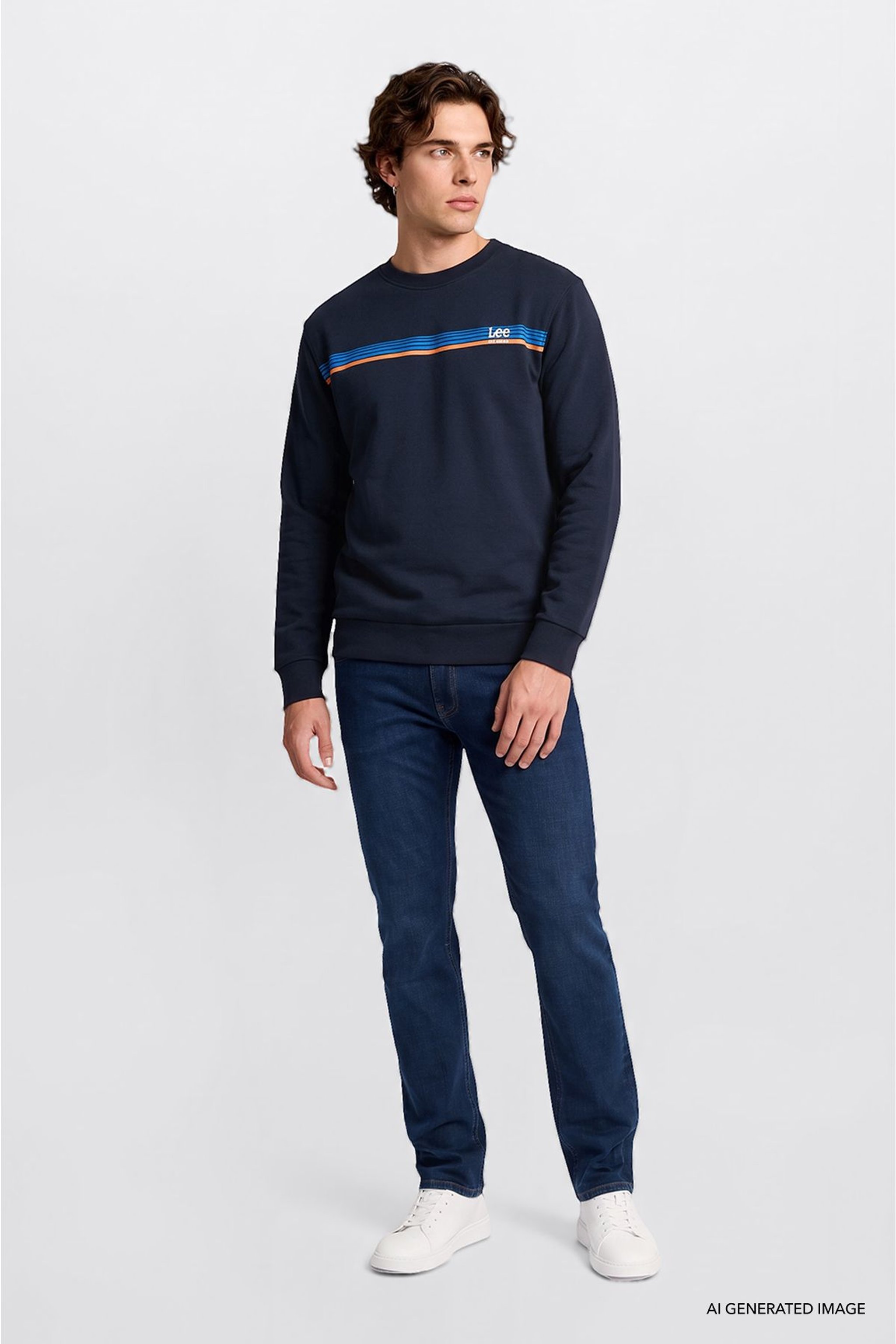 Pamuklu Regular Fit Normal Kesim Bisiklet Yaka Logo Detaylı Sweatshirt - Navy-L2620159410 (görsel 2)