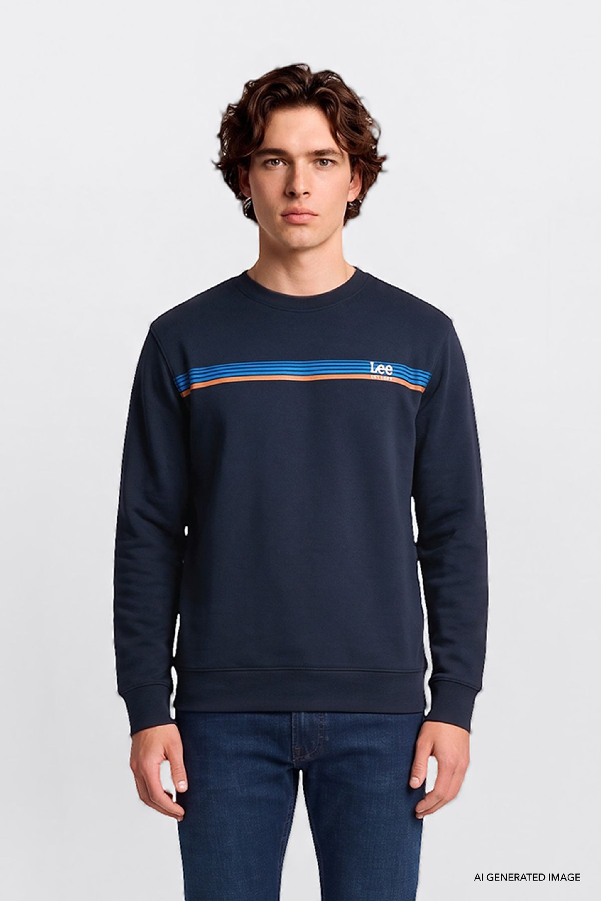 Pamuklu Regular Fit Normal Kesim Bisiklet Yaka Logo Detaylı Sweatshirt - Navy-L2620159410 (görsel 5)