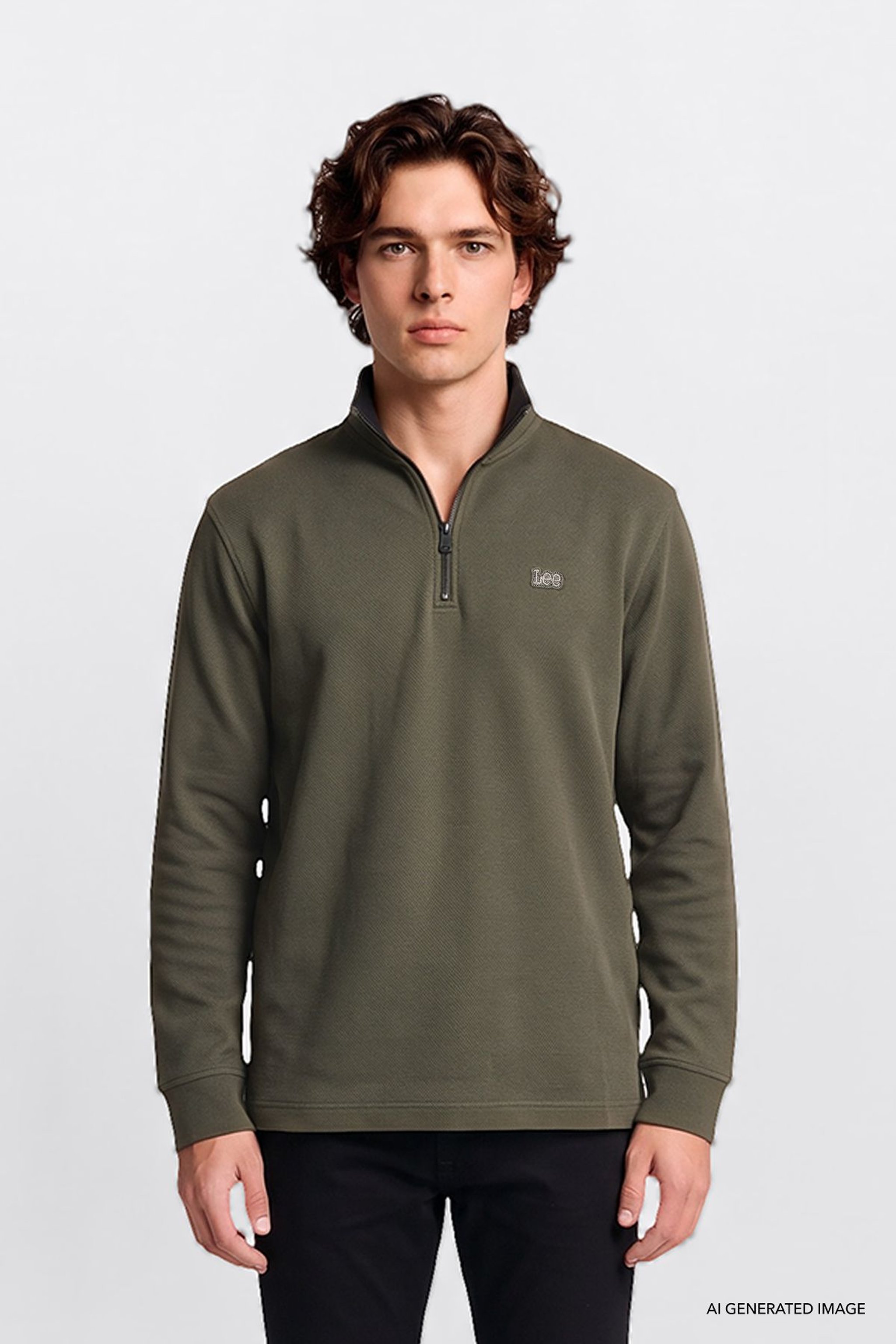 Pamuklu Regular Fit Normal Kesim Bisiklet Yaka Logo Detaylı Sweatshirt - KHAKI-L2620159801 (görsel 3)