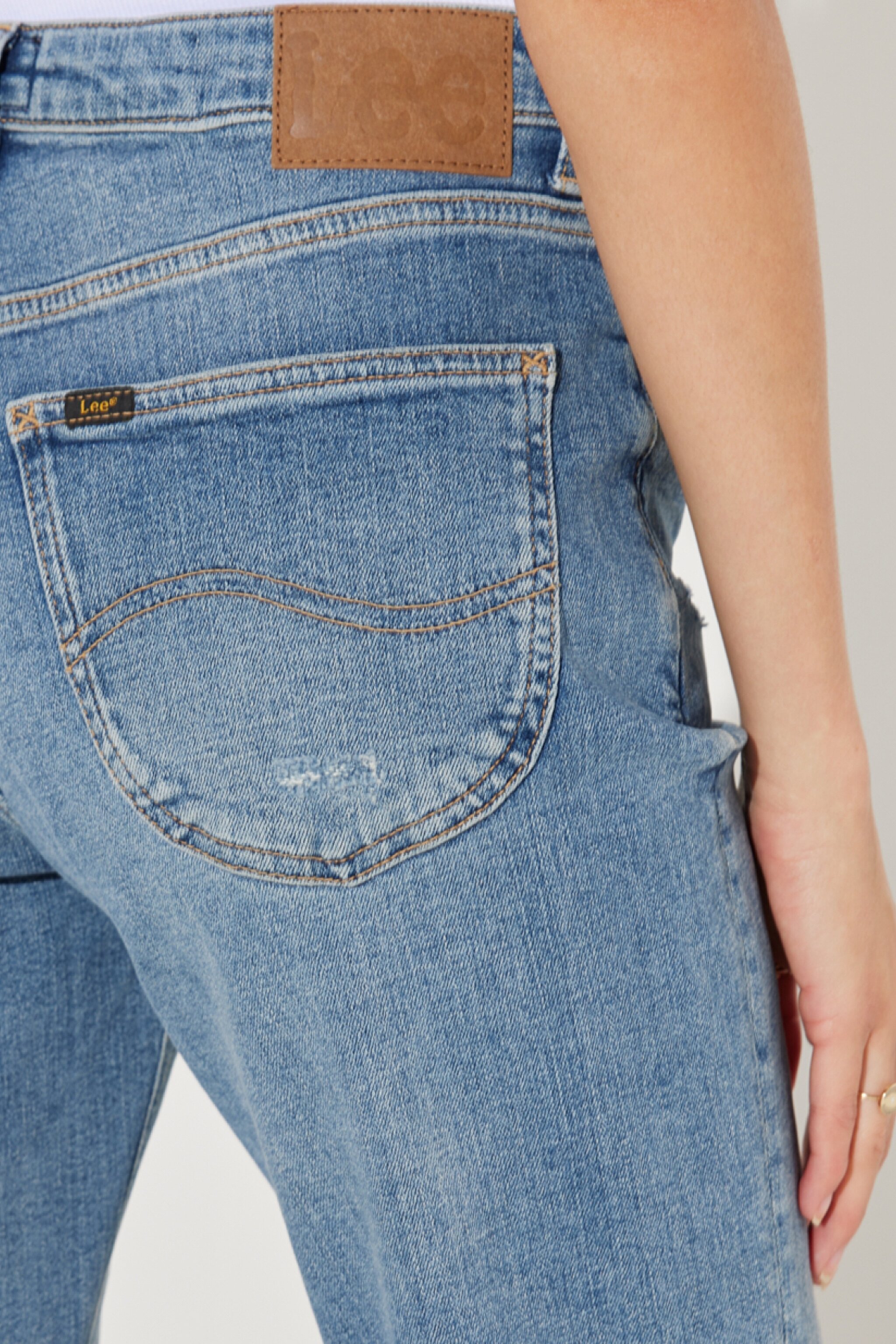 Carol Cropped Straight Fit Yüksek Bel Esnek Jean Kot Pantolon - Mid Indigo-L30U002381 (görsel 7)