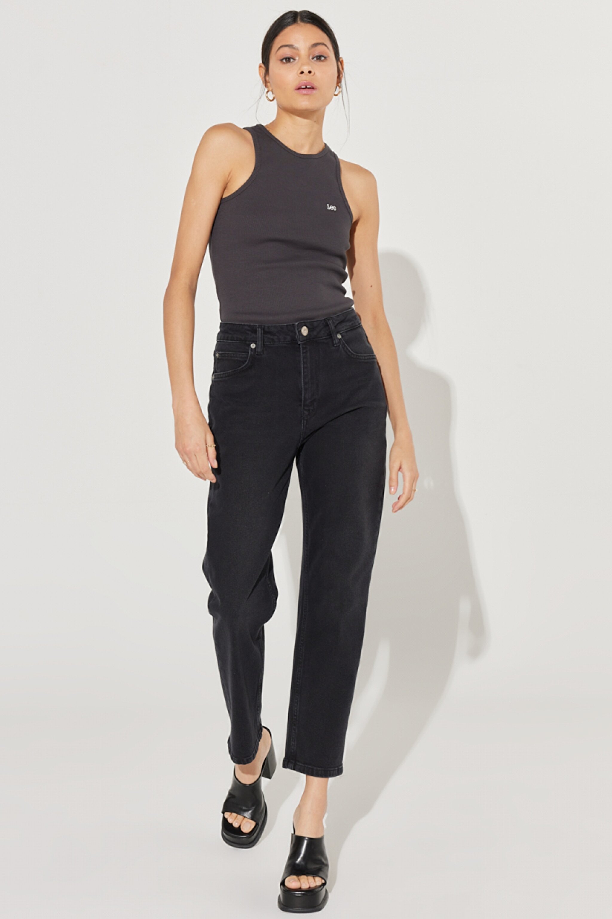 Carol Straight Fit Düz Kesim Yüksek Bel Siyah Esnek Jean Kot Pantolon - Black-L30U007001 (görsel 3)