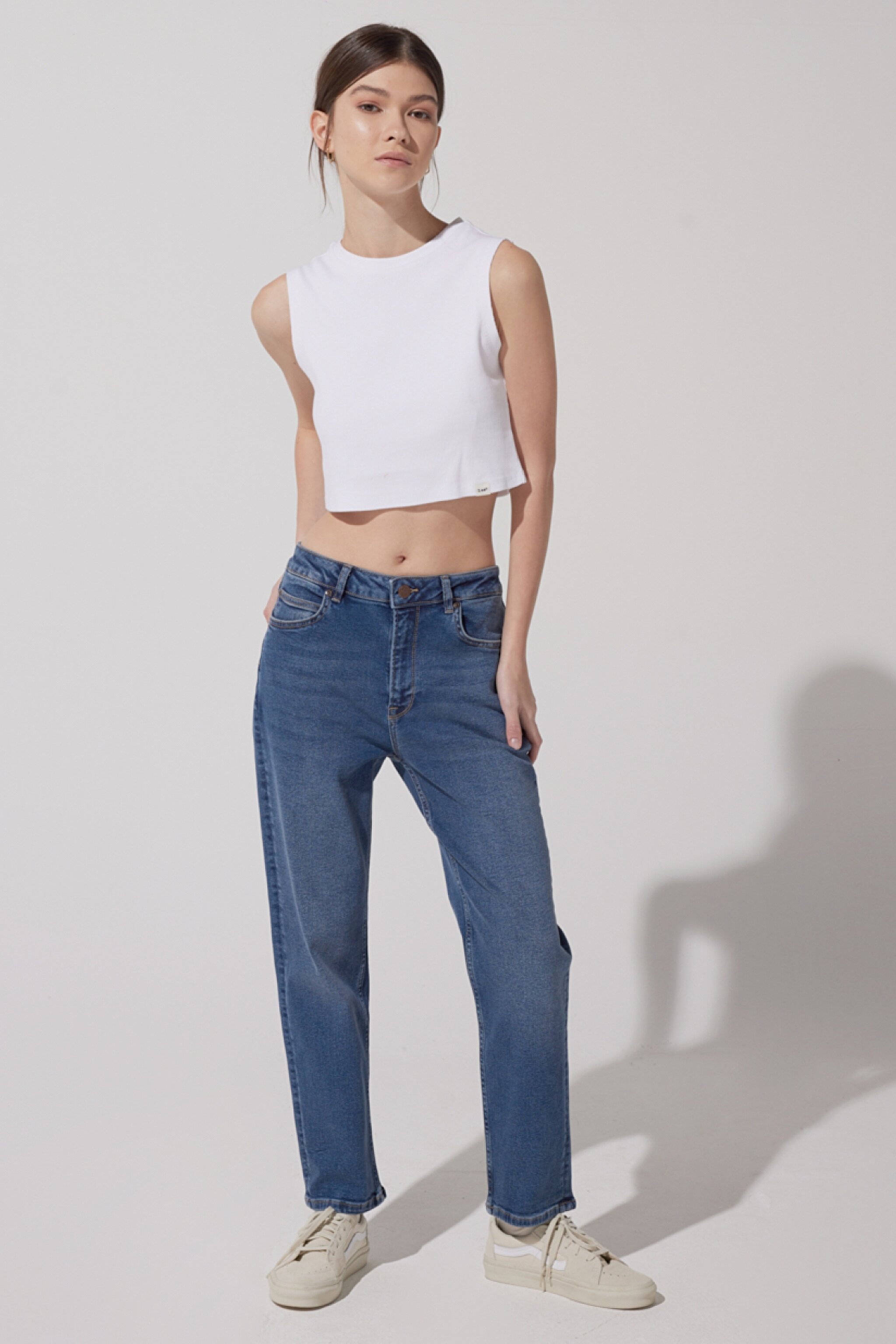 Carol Straight Fit Düz Kesim Yüksek Bel Mavi Esnek Jean Kot Pantolon - Mid Blue-L30U008XT (görsel 2)
