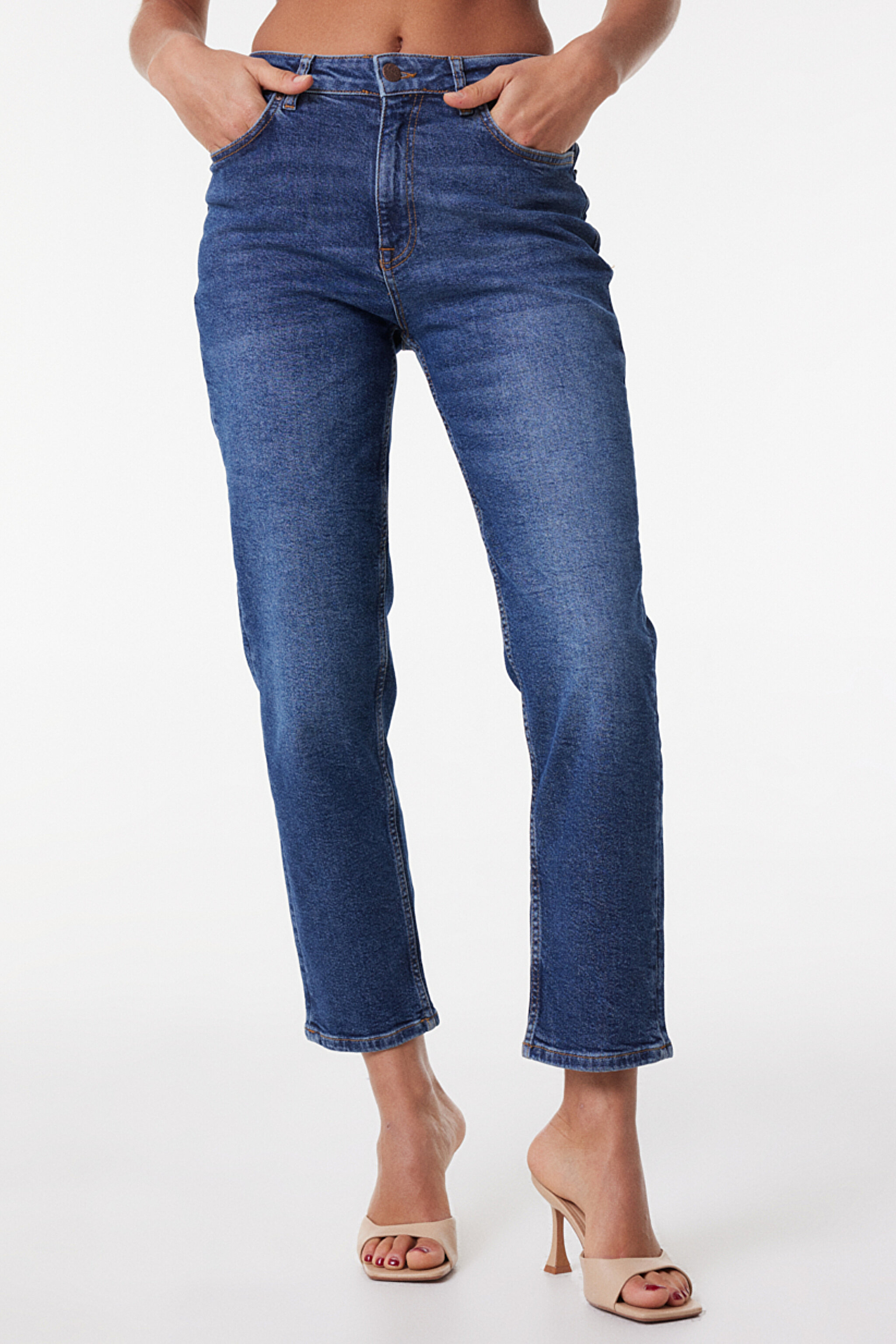 Carol Regular Fit Normal Kesim Yüksek Bel Mavi Esnek Jean Kot Pantolon - Mid Blue-L30U014XT (görsel 2)