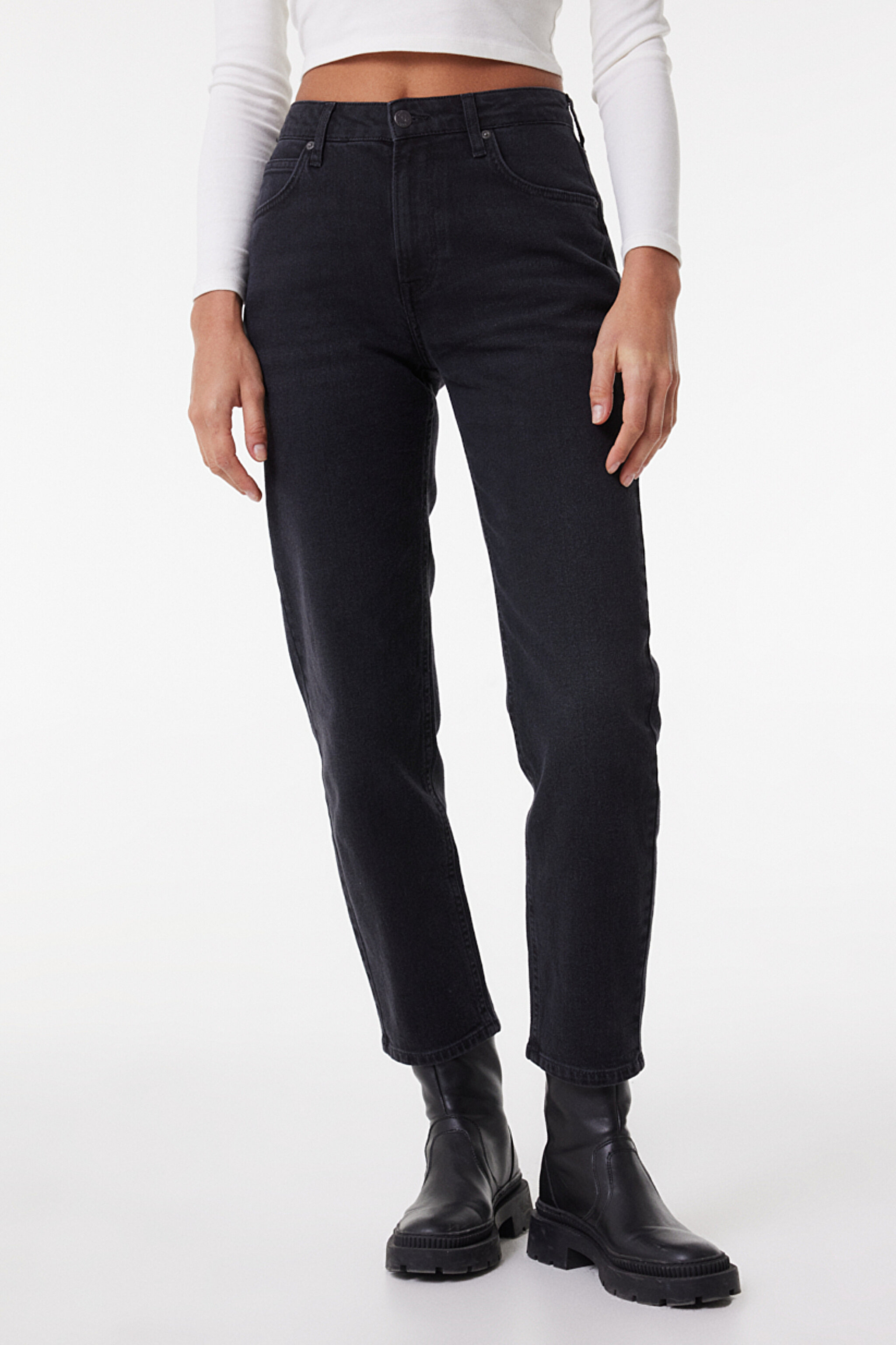 Carol Regular Fit Normal Kesim Yüksek Bel Antrasit Jean Kot Pantolon - Stone-L30U01758 (görsel 3)