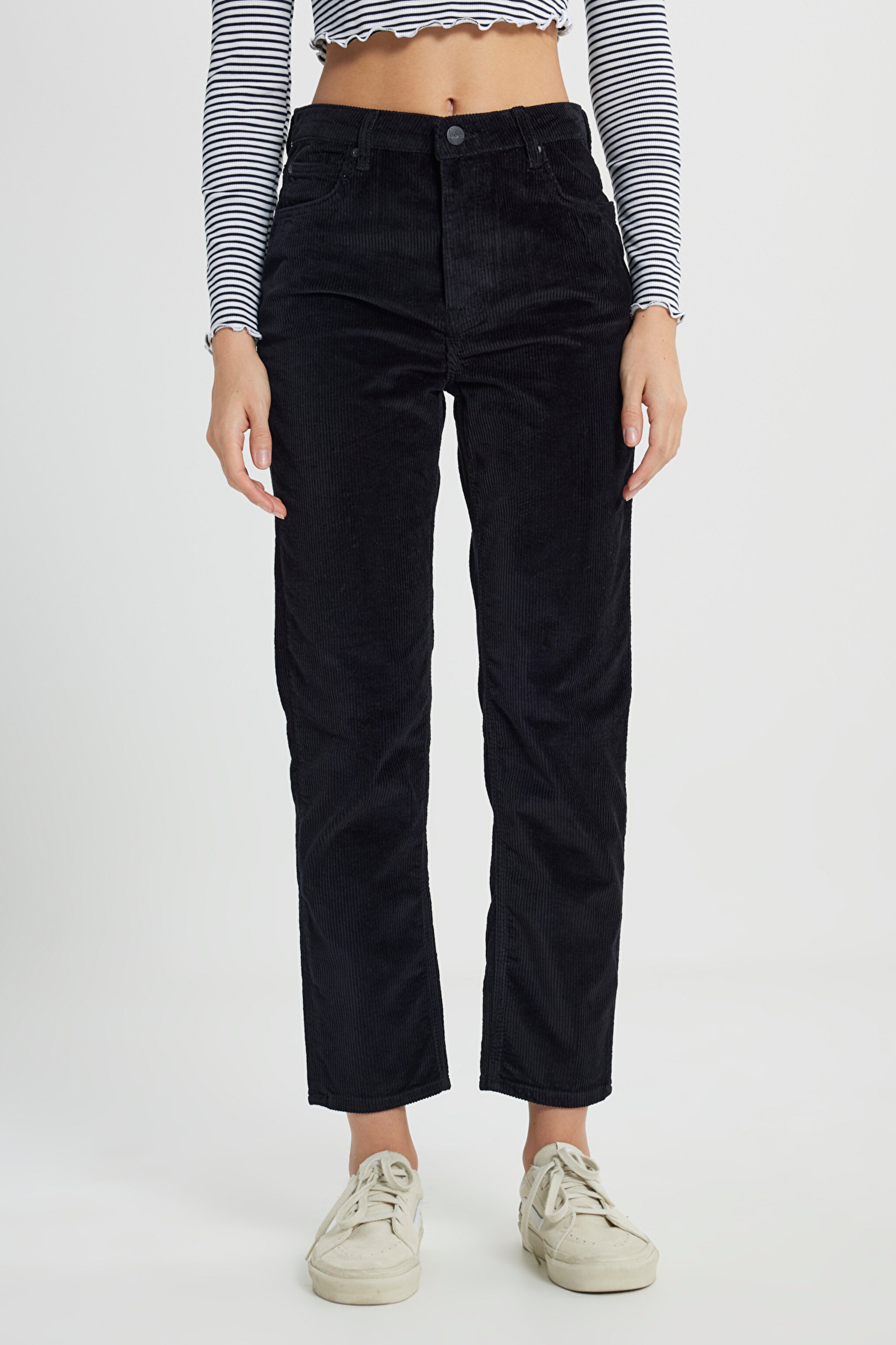 Carol Cropped Straight Fit Yüksek Bel Esnek Jean Kot Pantolon - Black-L30UBF01 (görsel 3)