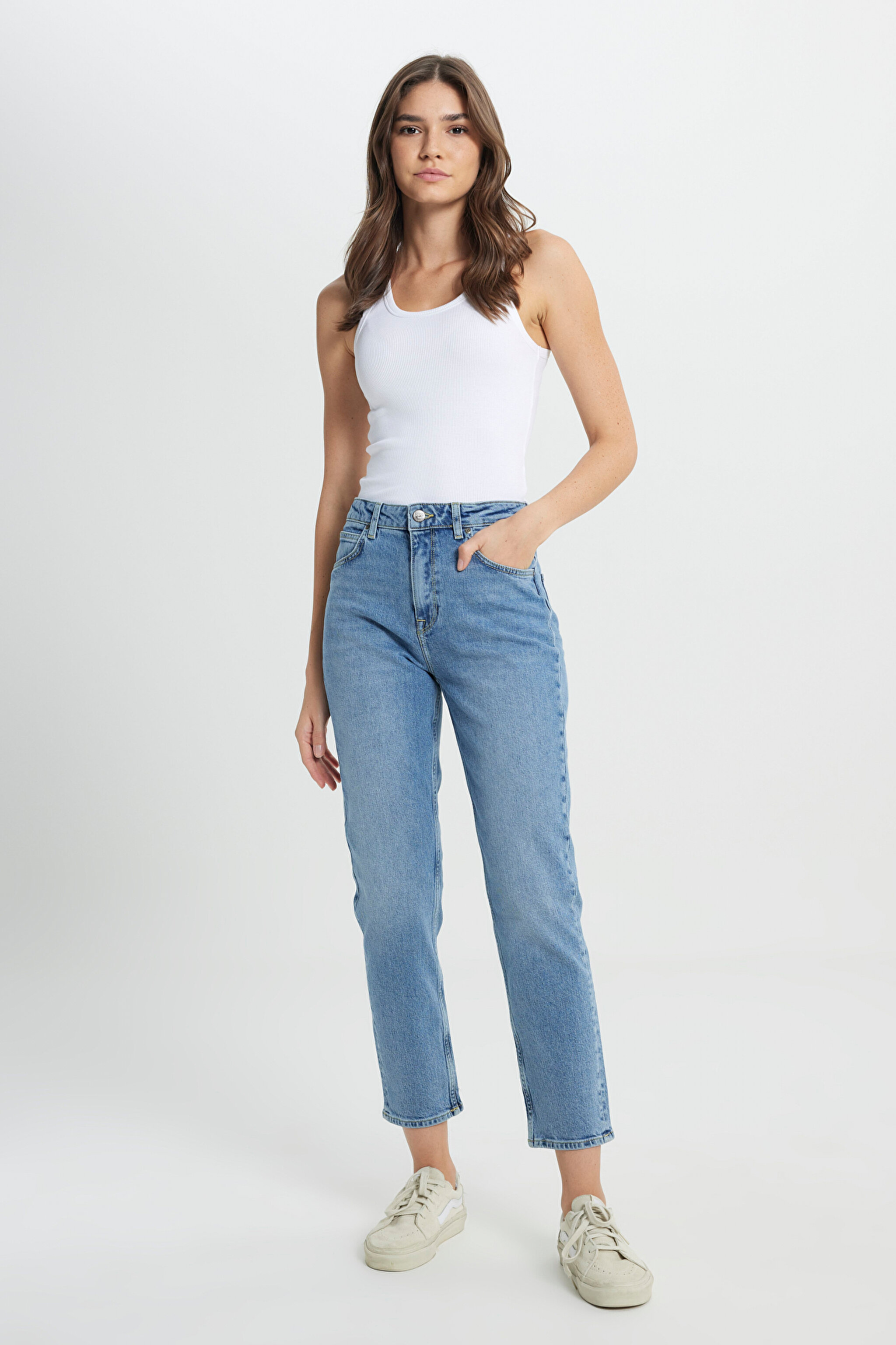 Carol Regular Fit Normal Kesim Yüksek Bel Açık Mavi Esnek Jean Kot Pantolon