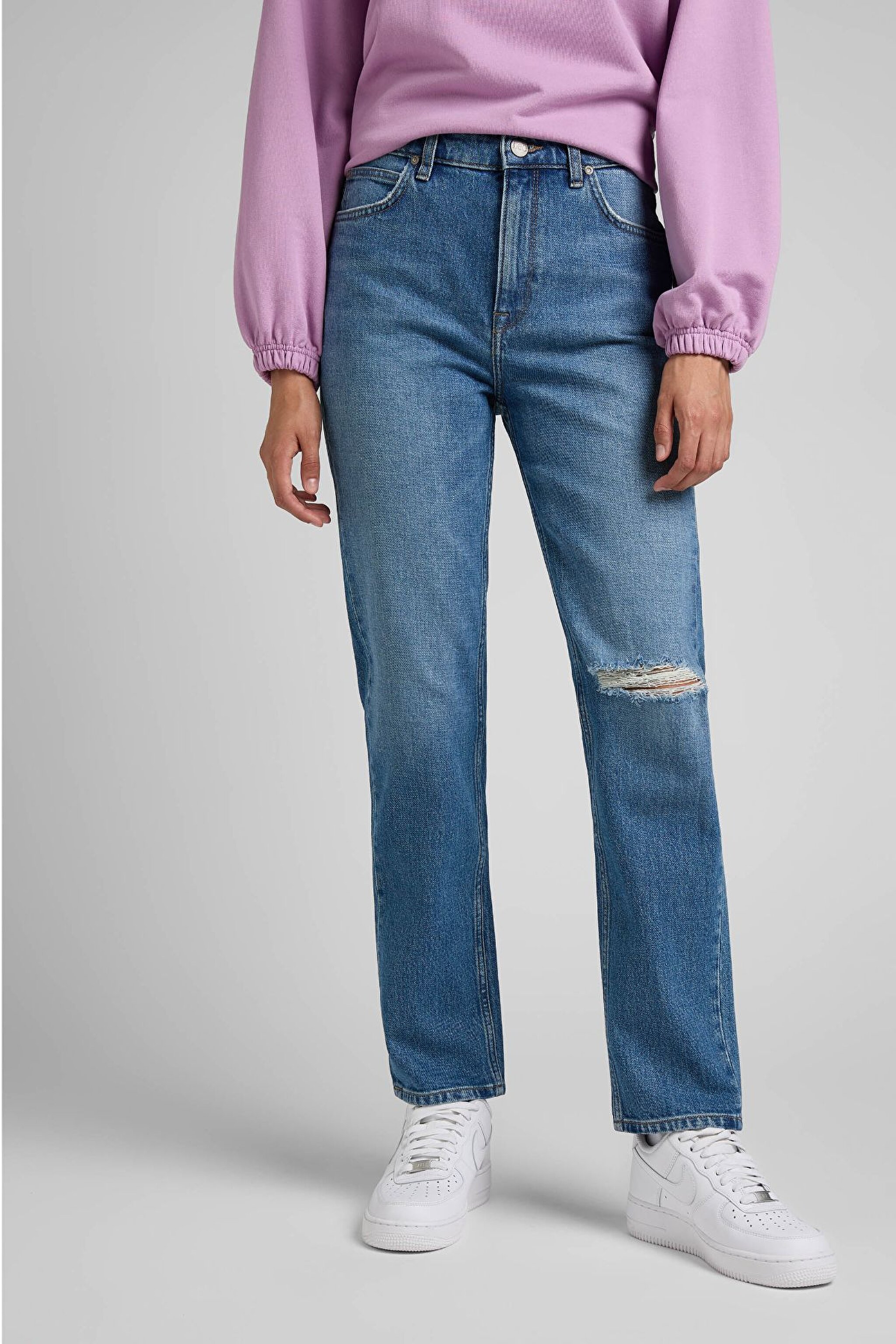 Carol Cropped Straight Fit Yüksek Bel Esnek Jean Kot Pantolon - Mid Trashed-L30UMWKI