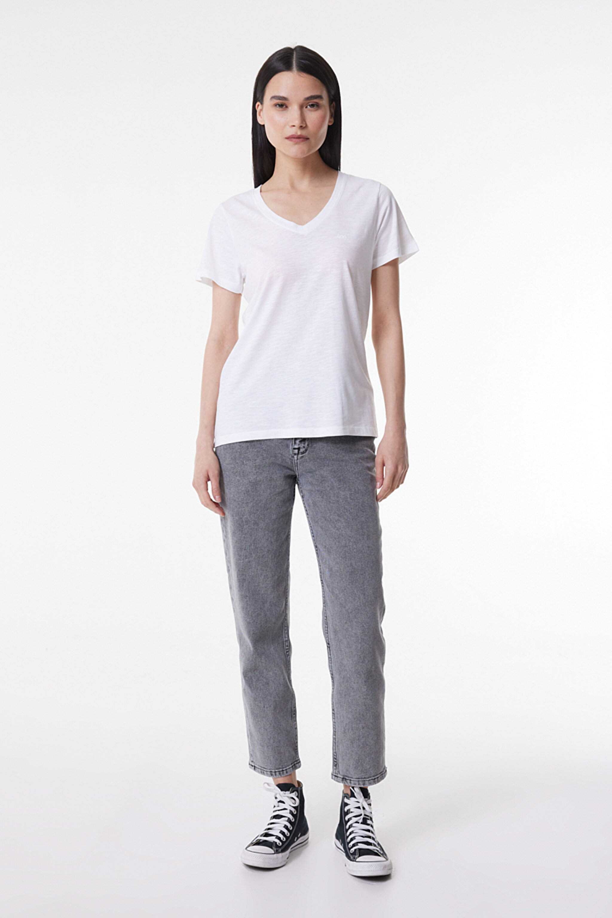 Carol Regular Fit Normal Kesim Yüksek Bel Açık Gri Esnek Jean Kot Pantolon - Moon Grey-L30UQBE20 (görsel 2)