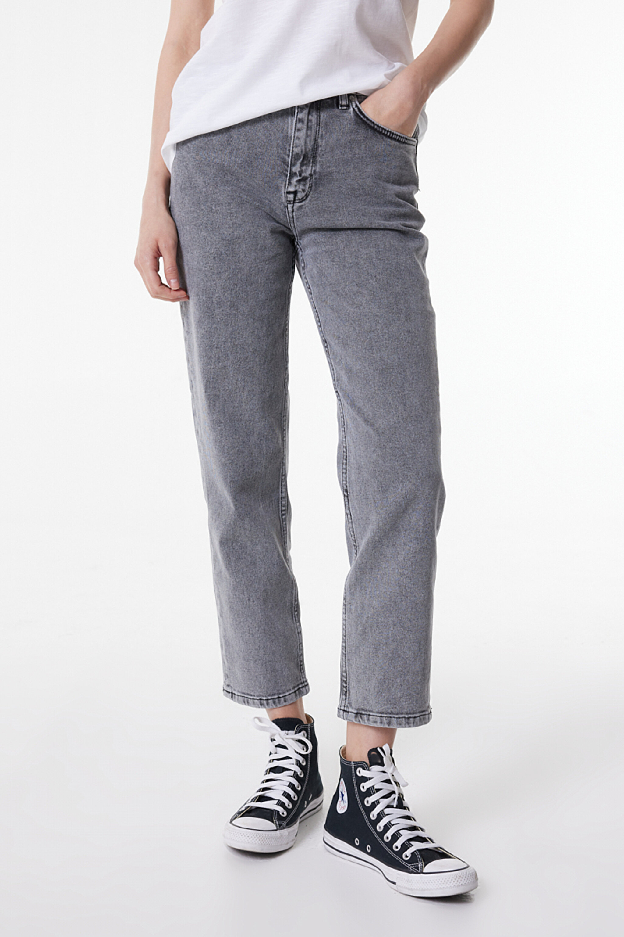 Carol Regular Fit Normal Kesim Yüksek Bel Açık Gri Esnek Jean Kot Pantolon - Moon Grey-L30UQBE20 (görsel 3)
