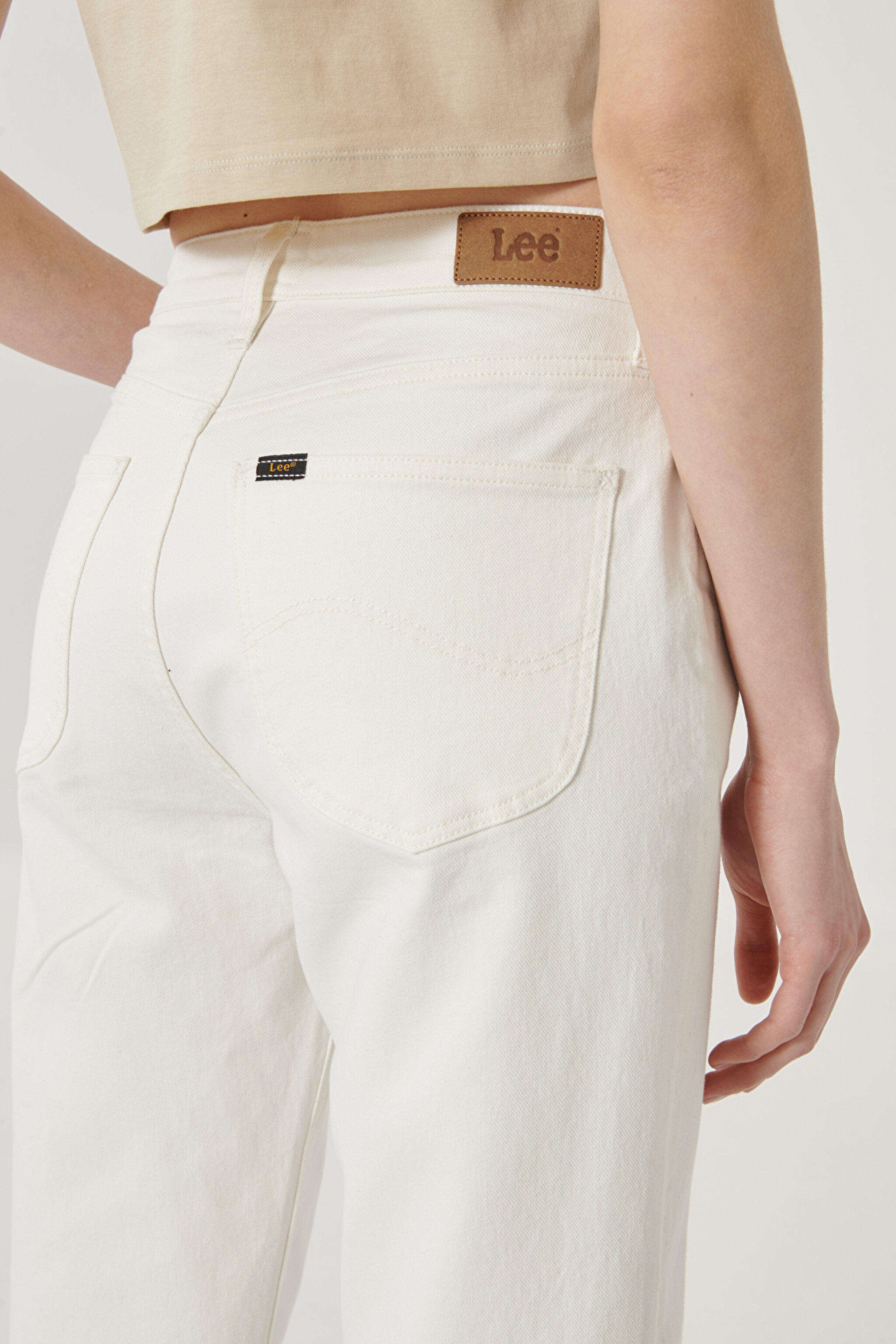 Carol Straight Fit Yüksek Bel Crop Paça Ekru Esnek Jean Kot Pantolon - Ecru-L30UQHYJ (görsel 4)