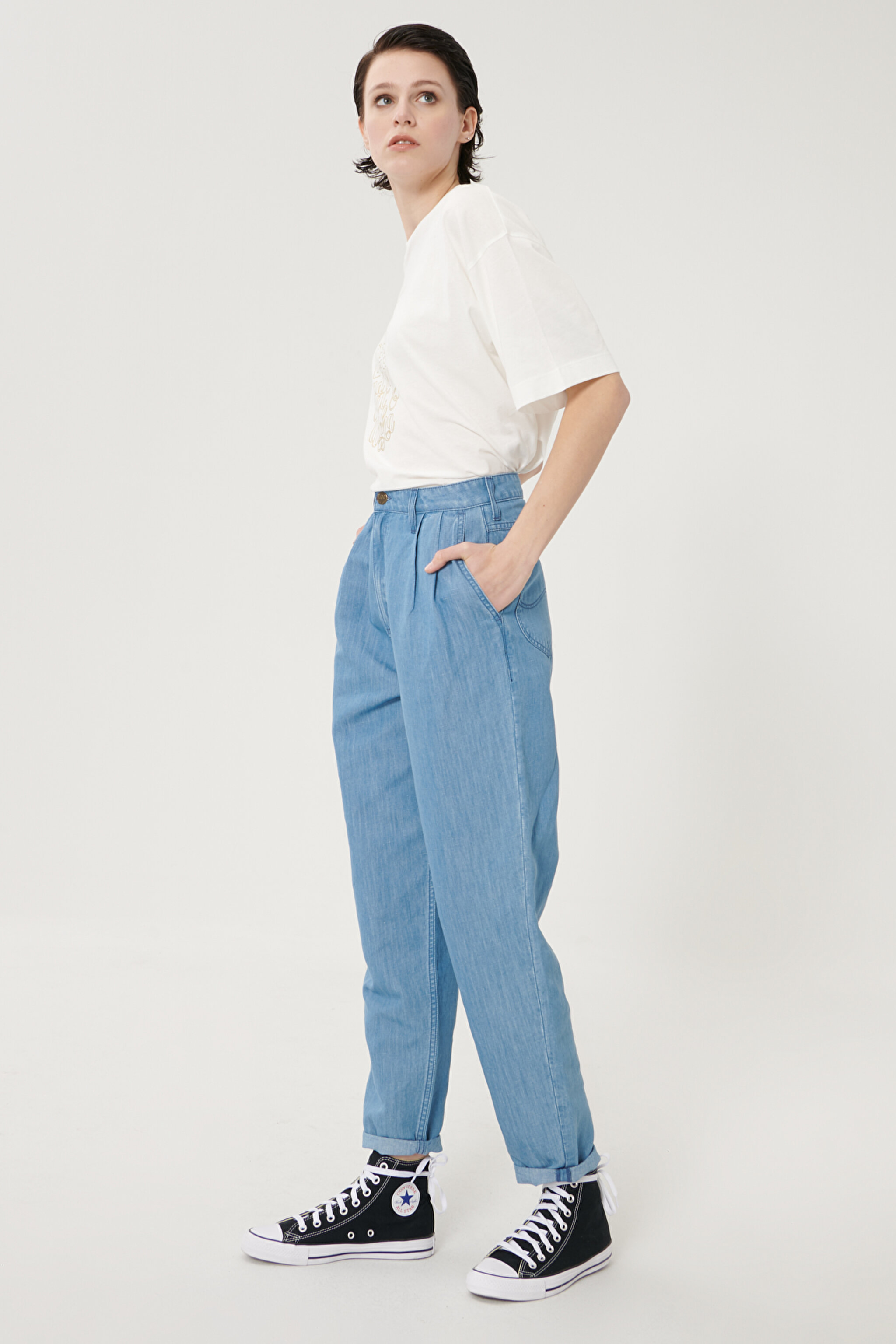 Stella Tapered Fit Denim Esnek Jean Kot Pantolon - Light Blue-L30VNBYK (görsel 2)