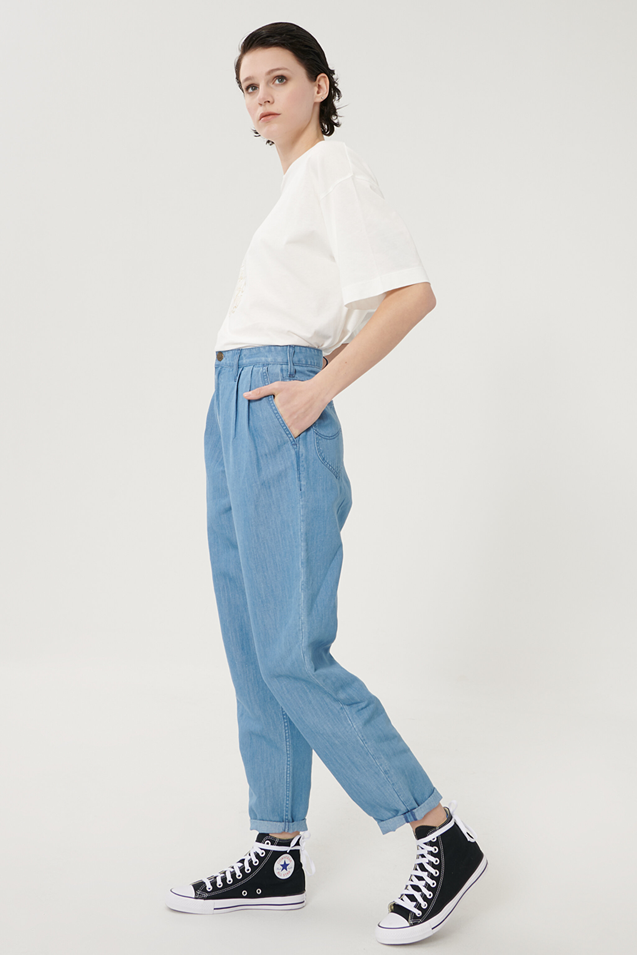 Stella Tapered Fit Denim Esnek Jean Kot Pantolon - Light Blue-L30VNBYK (görsel 3)