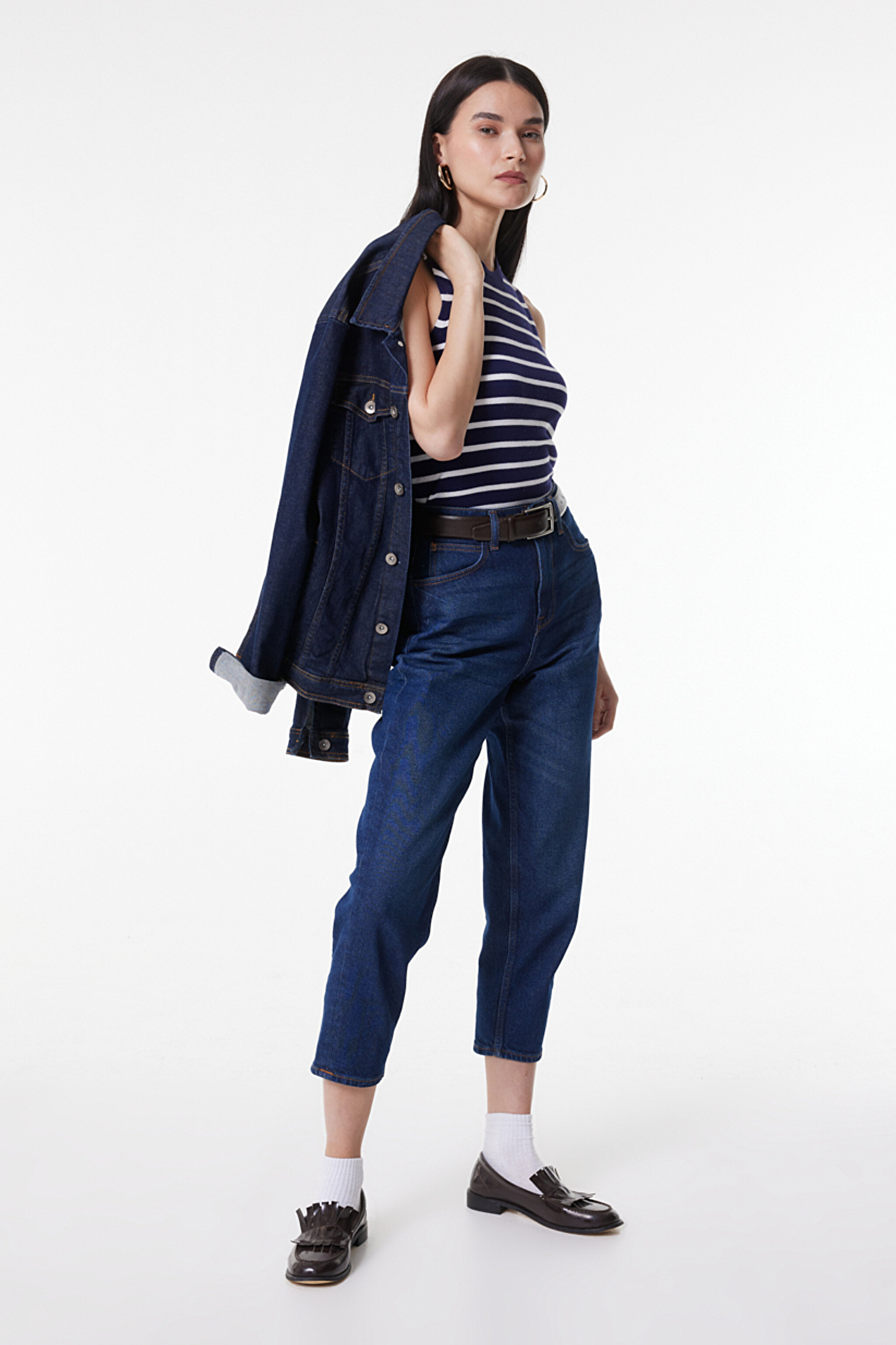 Stella Tapered Regular Fit Normal Kesim Yüksek Bel Mavi Esnek Jean Kot Pantolon
