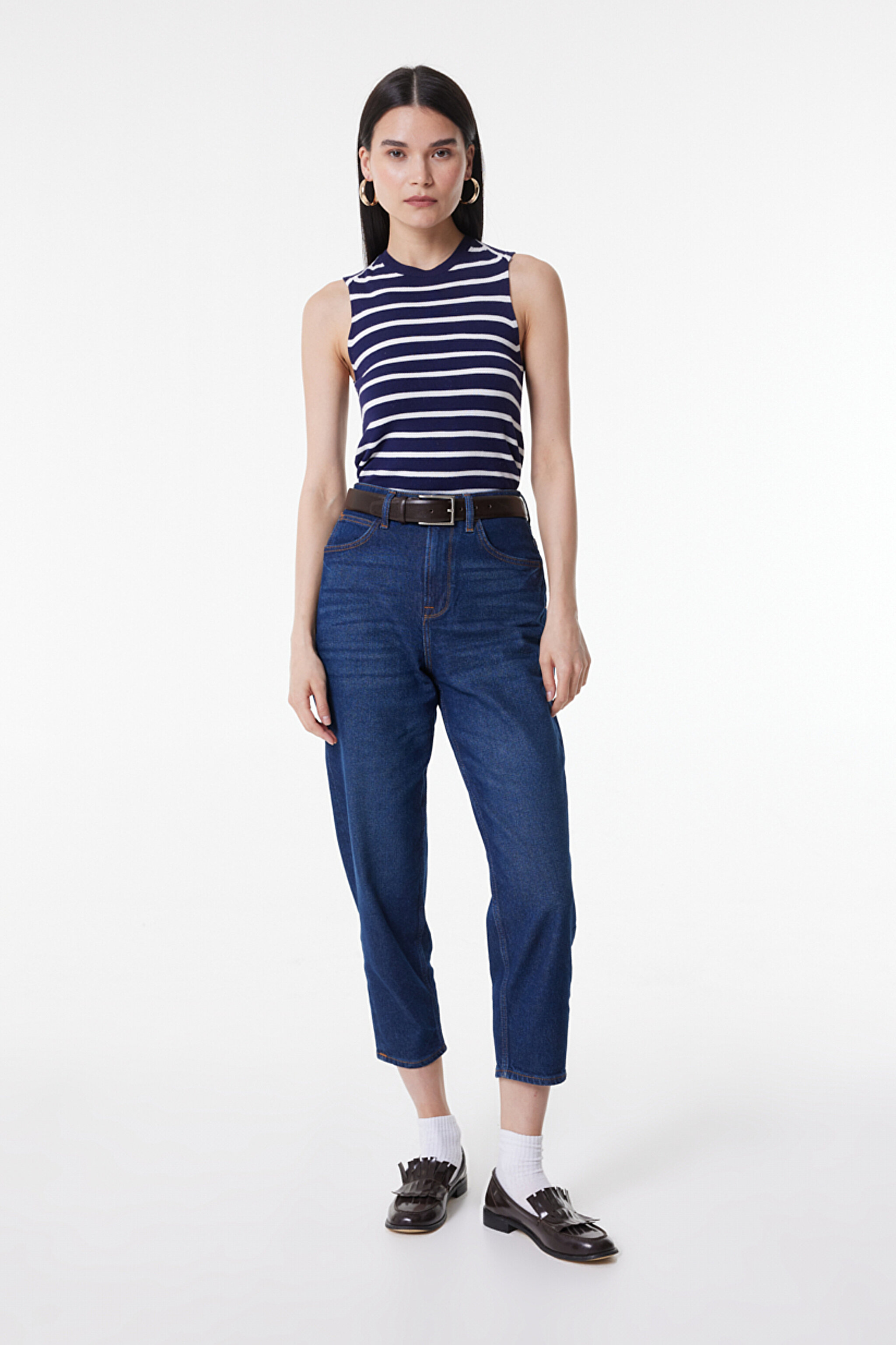 Stella Tapered Regular Fit Normal Kesim Yüksek Bel Mavi Esnek Jean Kot Pantolon - Stone-L31J01258 (görsel 2)