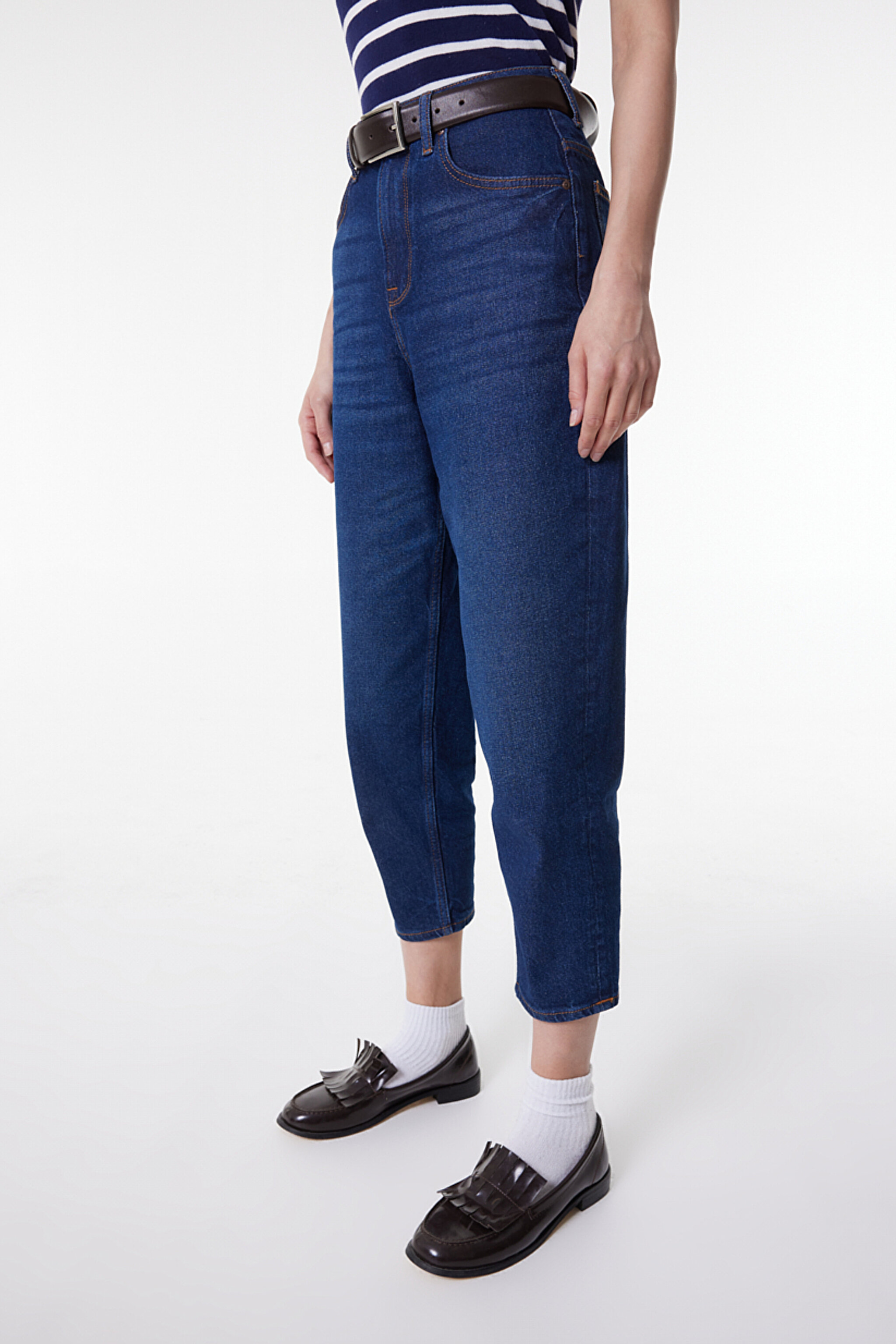 Stella Tapered Regular Fit Normal Kesim Yüksek Bel Mavi Esnek Jean Kot Pantolon - Stone-L31J01258 (görsel 5)