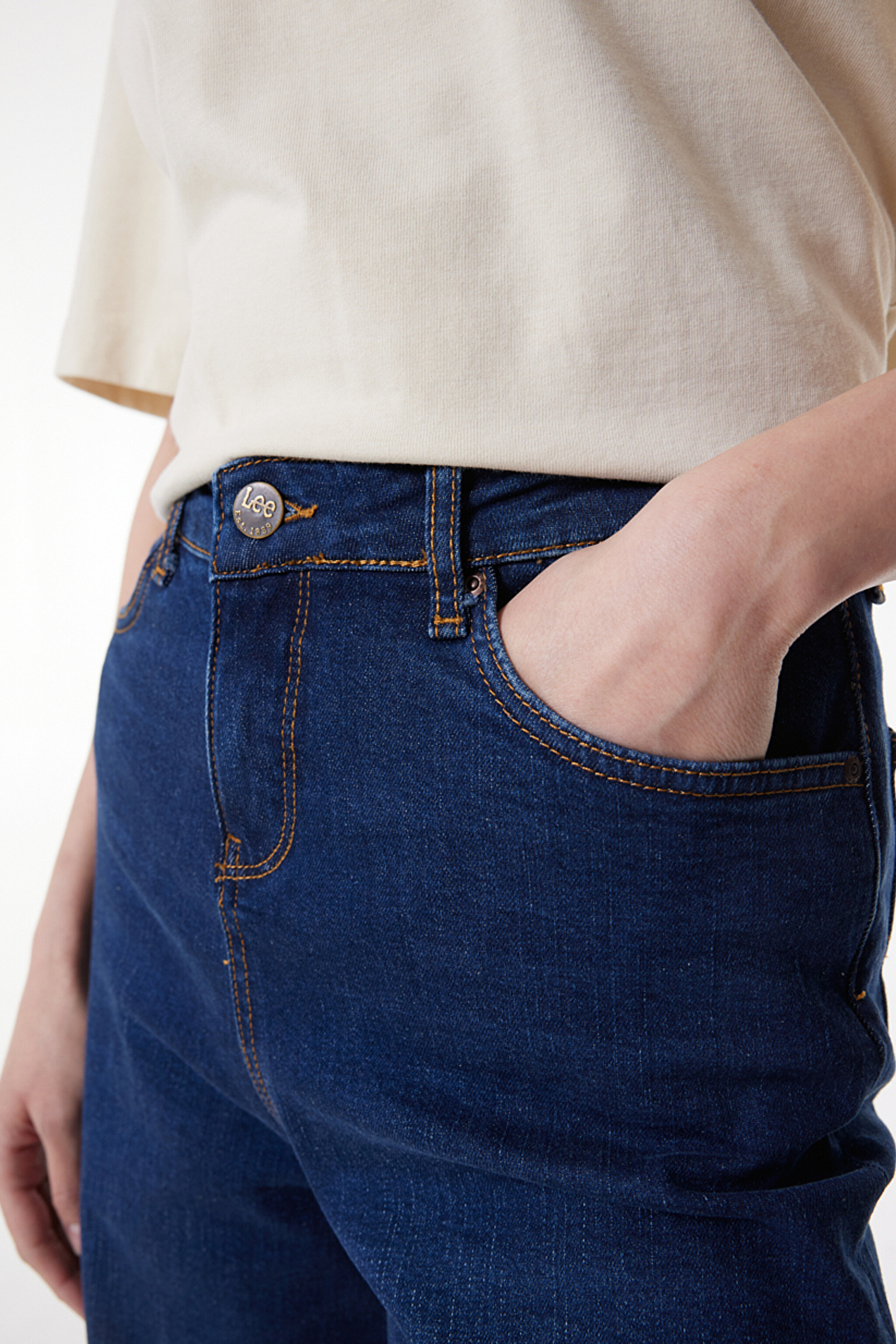 Regular Fit Normal Kesim Yüksek Bel Koyu Mavi Esnek Stella A Line Jean Denim Kot Pantolon - Light Blue-L31S007404 (görsel 3)