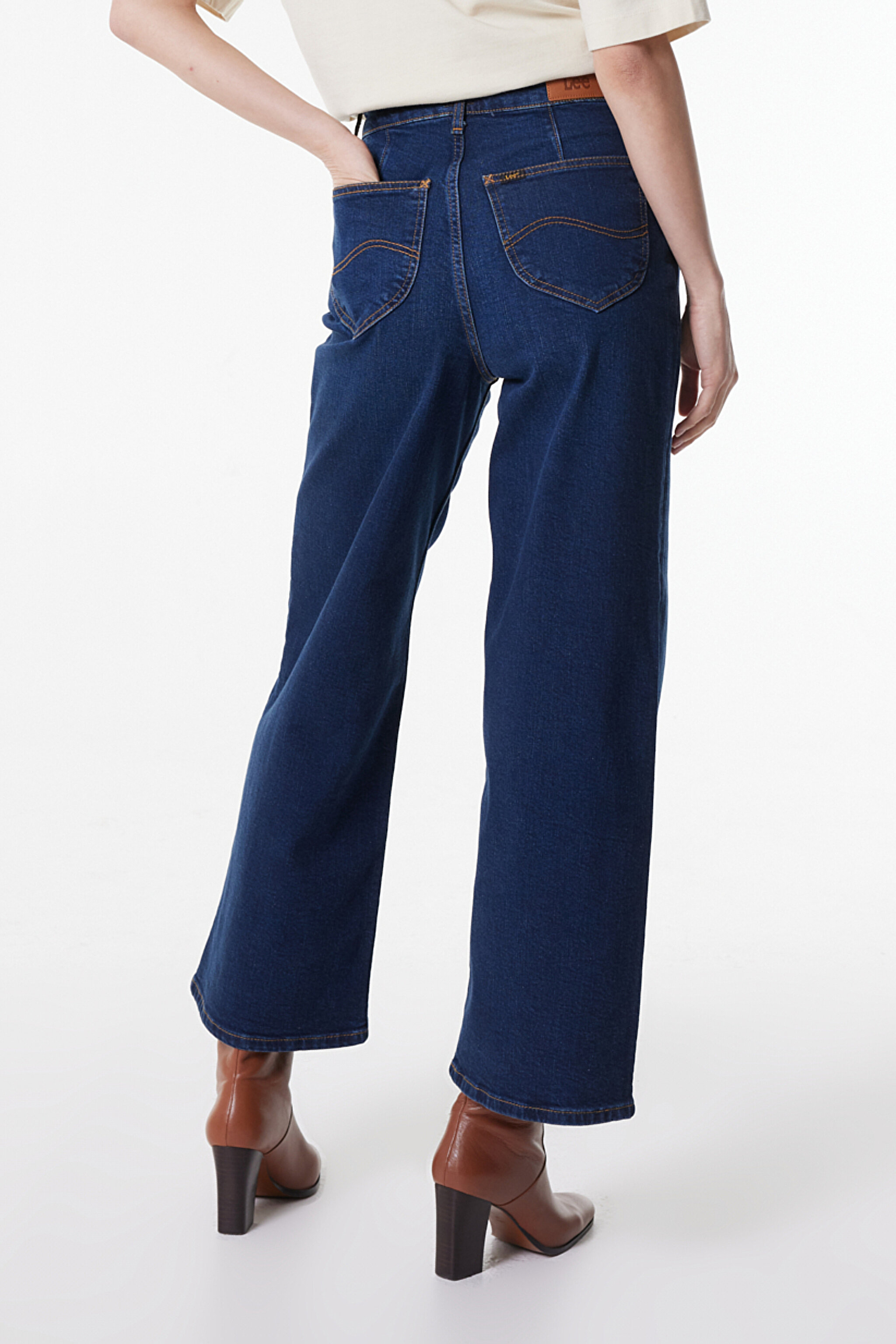 Regular Fit Normal Kesim Yüksek Bel Koyu Mavi Esnek Stella A Line Jean Denim Kot Pantolon - Light Blue-L31S007404 (görsel 4)