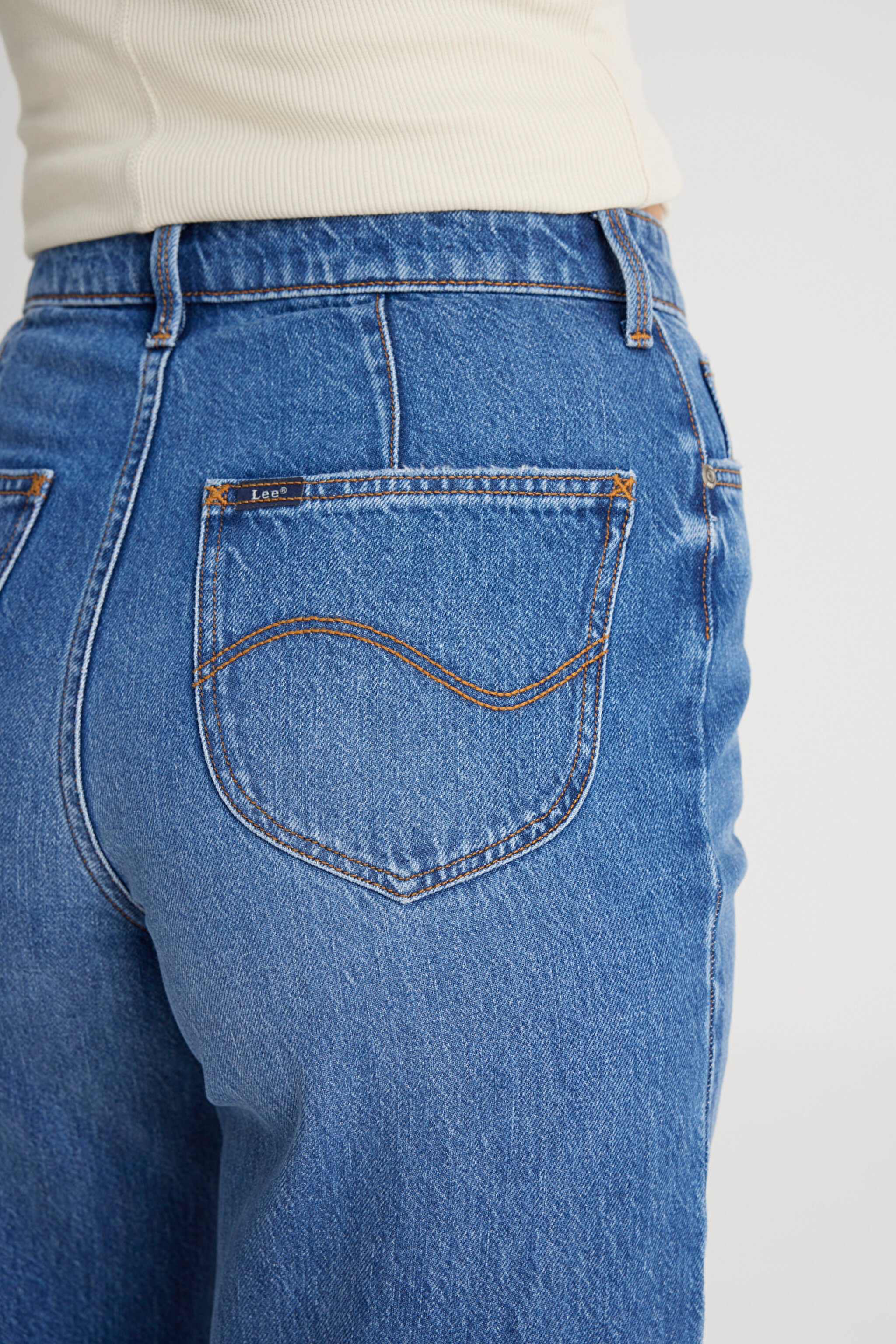 Regular Fit Normal Kesim Yüksek Bel İspanyol Paça %100 Pamuk Stella A Line Mavi Jean Kot Pantolon - Mid Blue-L31S011XT (görsel 4)