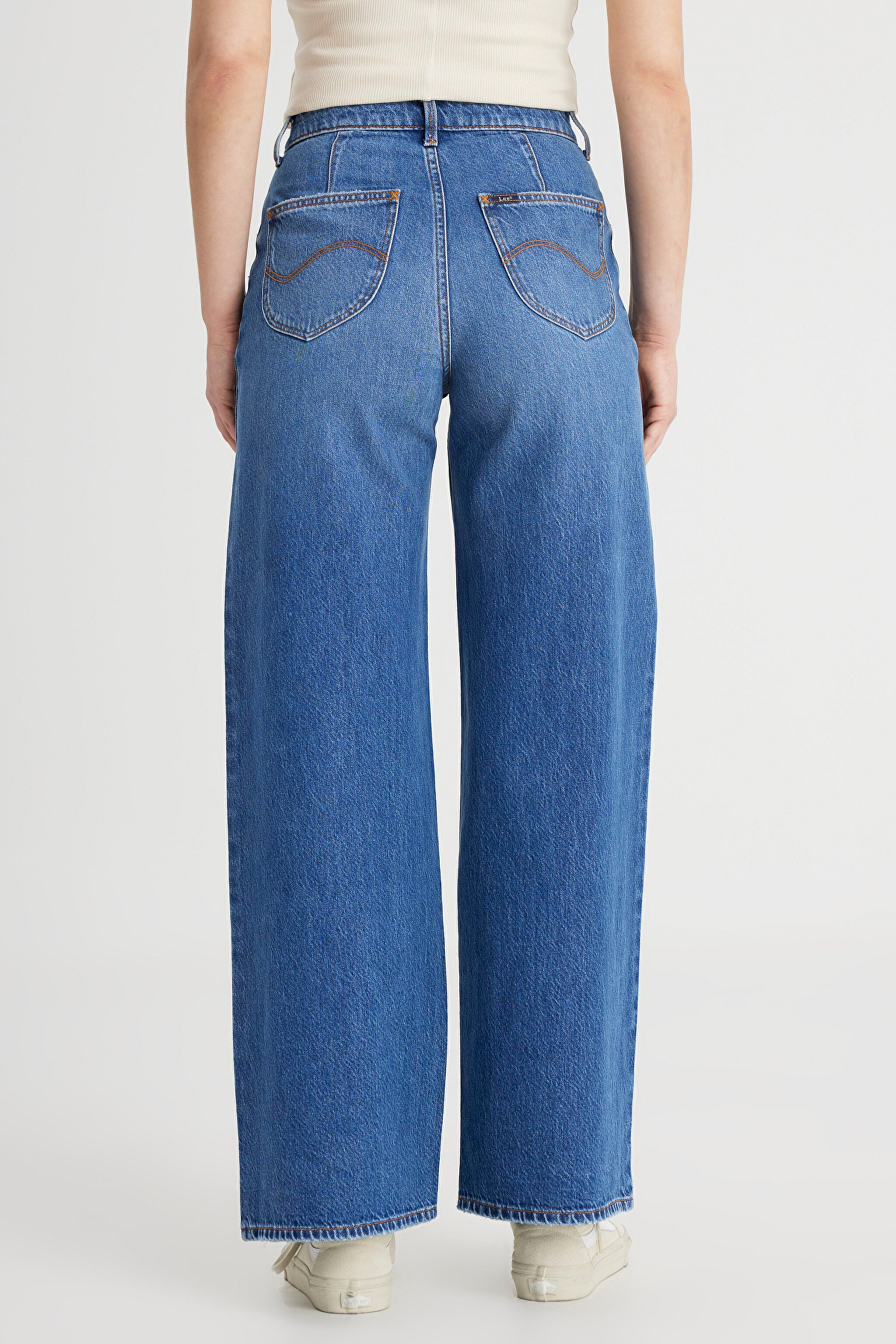 Regular Fit Normal Kesim Yüksek Bel İspanyol Paça %100 Pamuk Stella A Line Mavi Jean Kot Pantolon - Mid Blue-L31S011XT (görsel 6)
