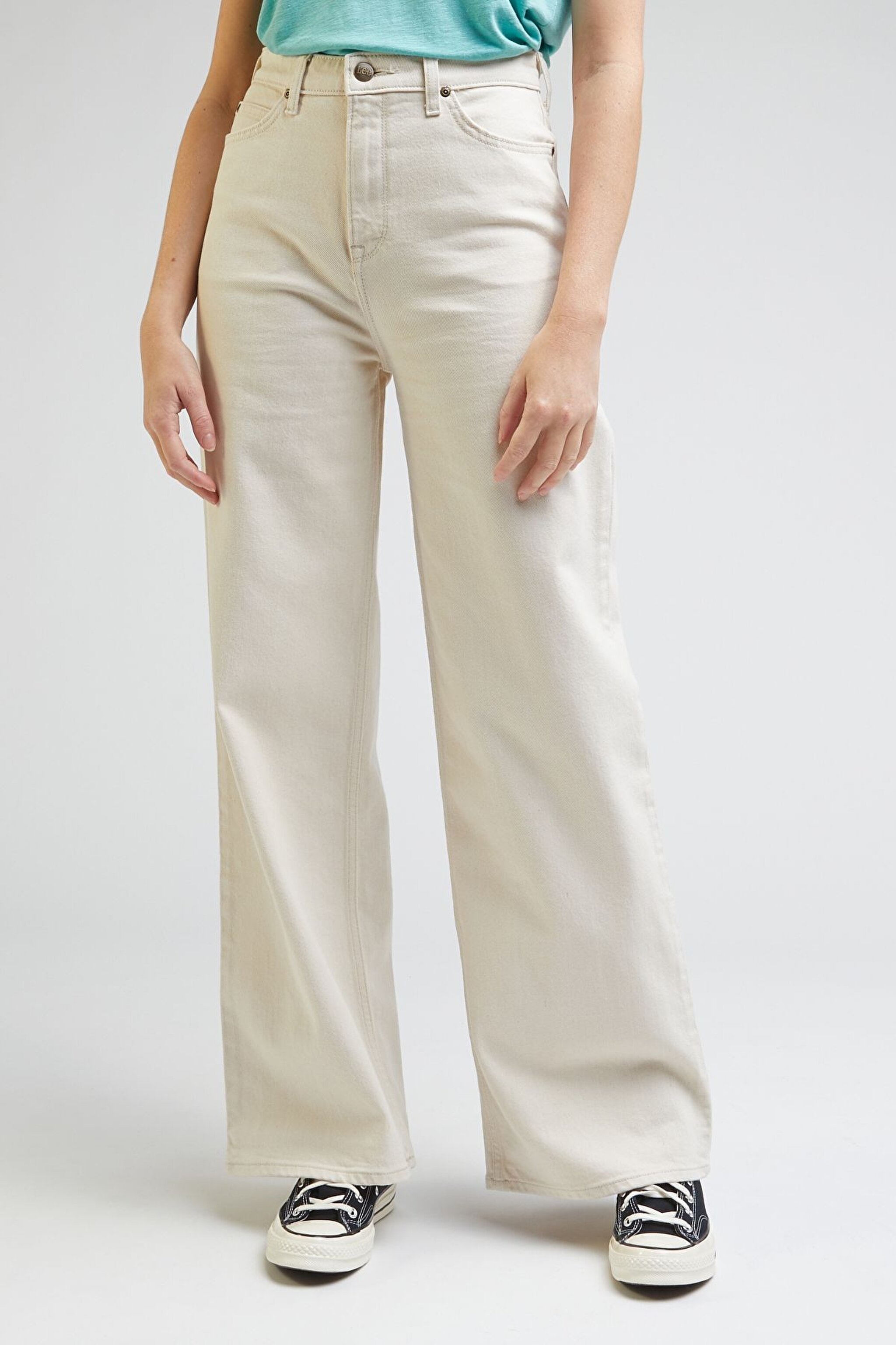 Stella A Line Fit Yüksek Bel Geniş Paça Ekru Esnek Jean Kot Pantolon
