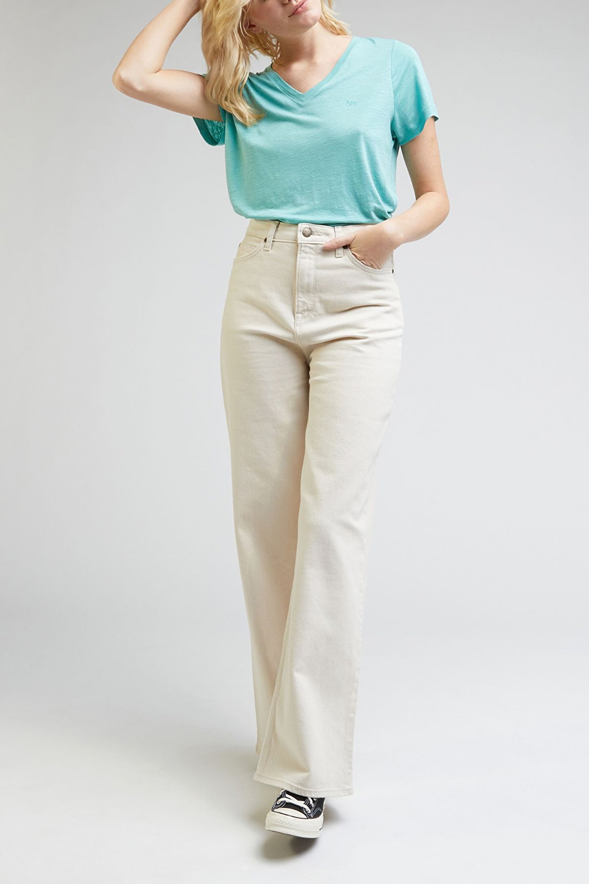 Stella A Line Fit Yüksek Bel Geniş Paça Ekru Esnek Jean Kot Pantolon - Ecru-L31SGVDN (görsel 2)